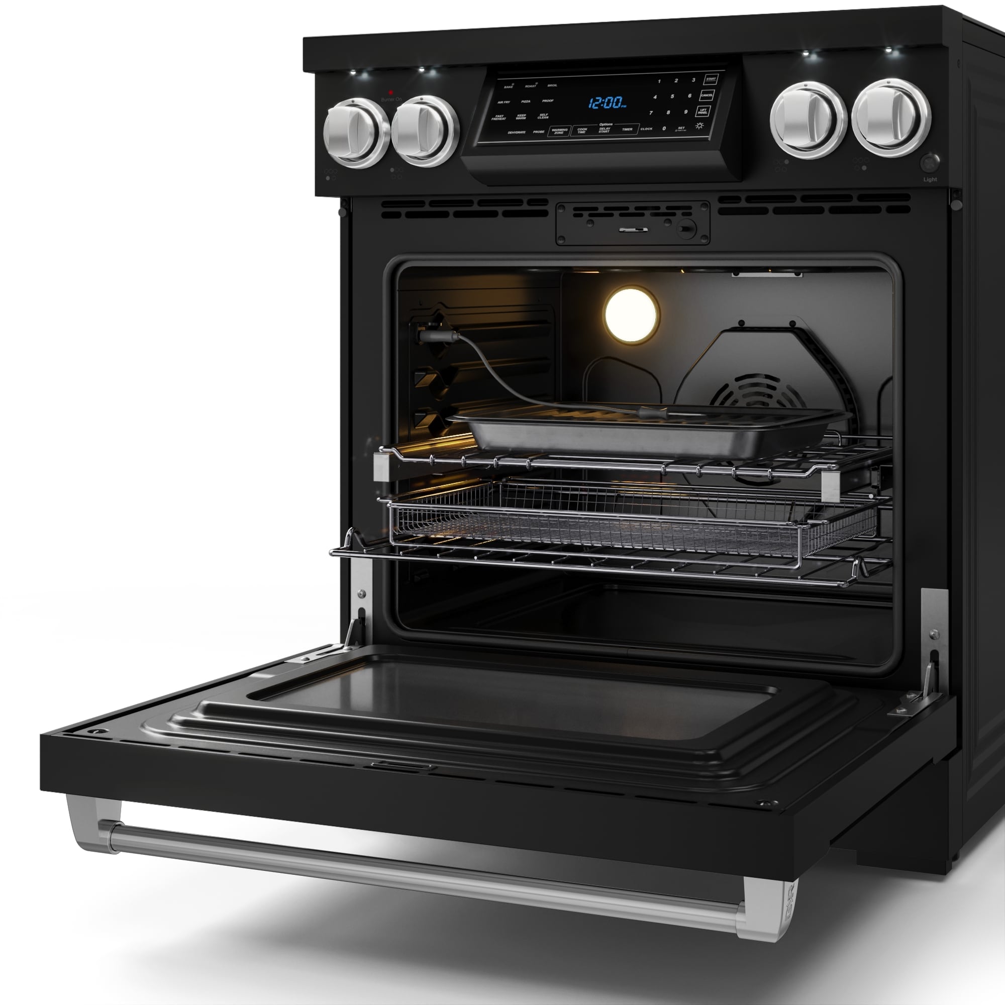 Estufa eléctrica independiente con horno de convección de aire frito, 5 quemadores y superficie de vidrio de 30 pulgadas (negro mate) Thor Kitchen RSE30B-SS