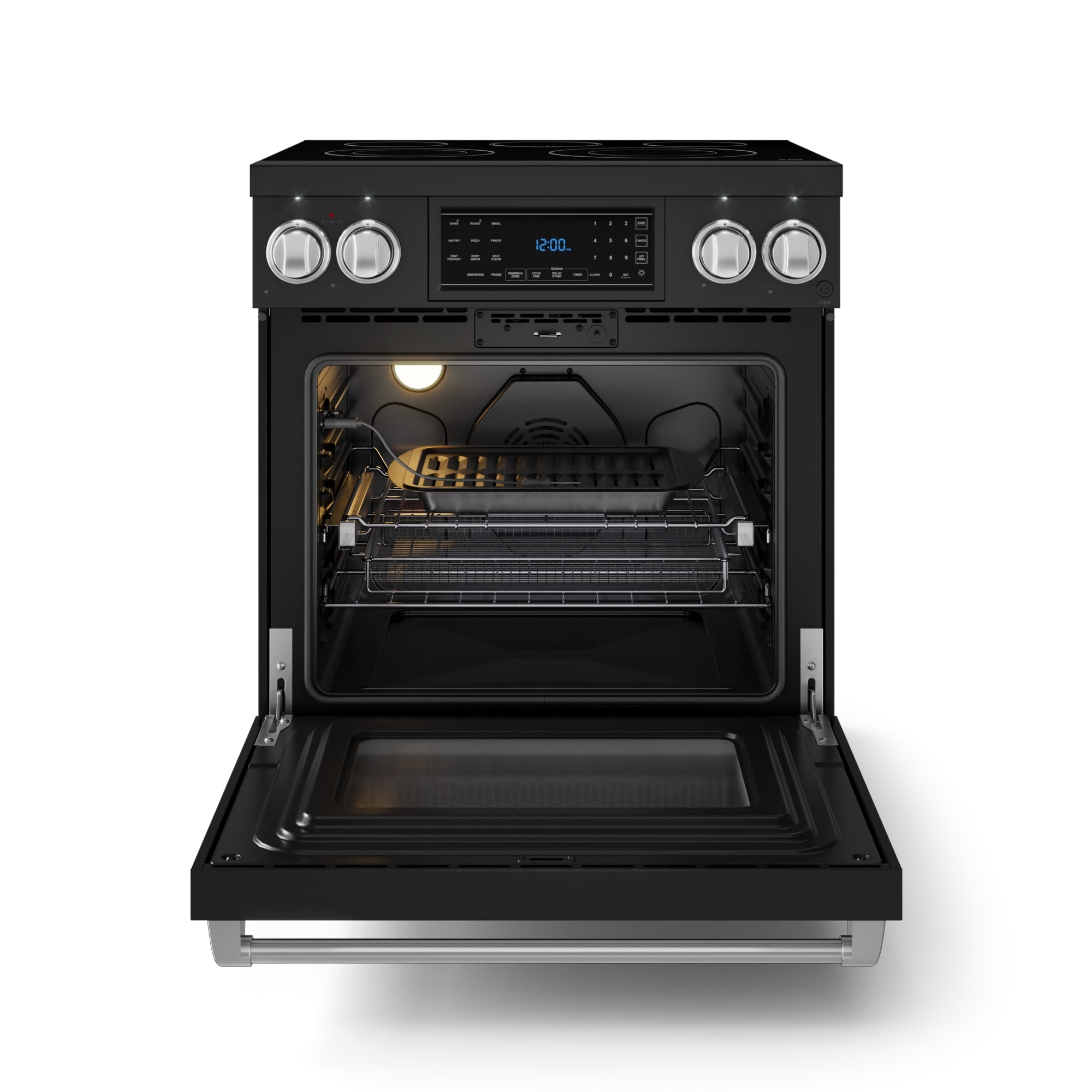Estufa eléctrica independiente con horno de convección de aire frito, 5 quemadores y superficie de vidrio de 30 pulgadas (negro mate) Thor Kitchen RSE30B-SS