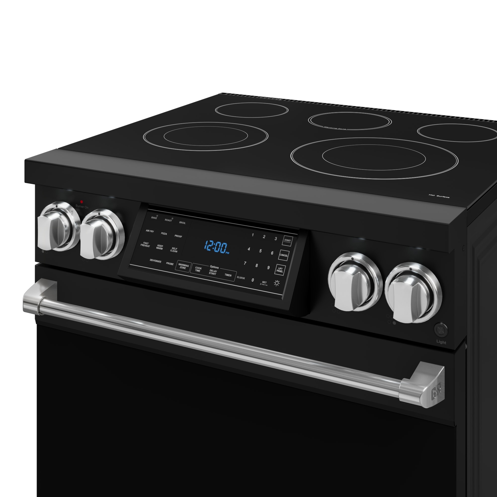 Estufa eléctrica independiente con horno de convección de aire frito, 5 quemadores y superficie de vidrio de 30 pulgadas (negro mate) Thor Kitchen RSE30B-SS