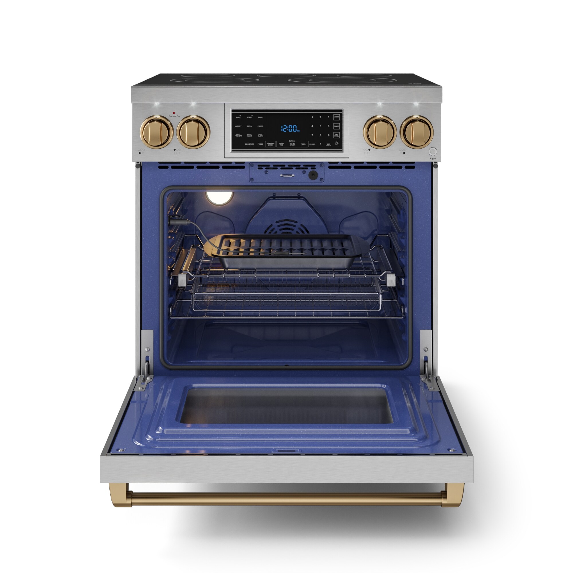 Estufa Eléctrica Independiente con Horno de Convección de Freír al Aire de 4.55 pies cúbicos, 5 quemadores de vidrio de 30 pulgadas de Thor Kitchen (acero inoxidable) RSE30-BRZ