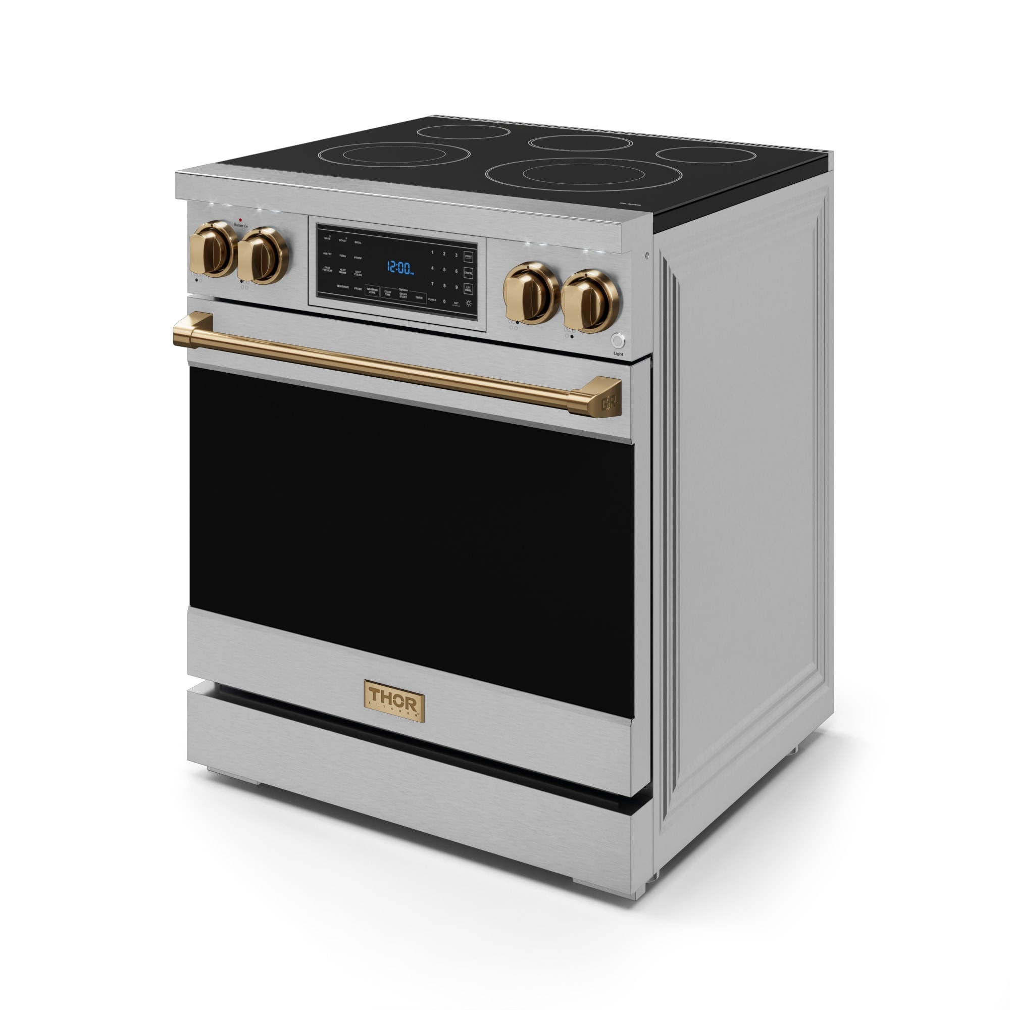 Estufa Eléctrica Independiente con Horno de Convección de Freír al Aire de 4.55 pies cúbicos, 5 quemadores de vidrio de 30 pulgadas de Thor Kitchen (acero inoxidable) RSE30-BRZ