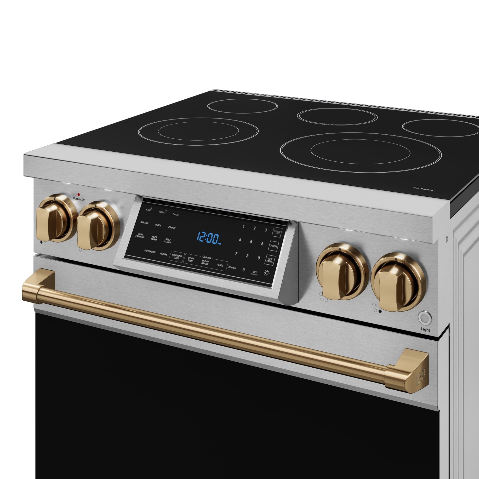 Estufa Eléctrica Independiente con Horno de Convección de Freír al Aire de 4.55 pies cúbicos, 5 quemadores de vidrio de 30 pulgadas de Thor Kitchen (acero inoxidable) RSE30-BRZ