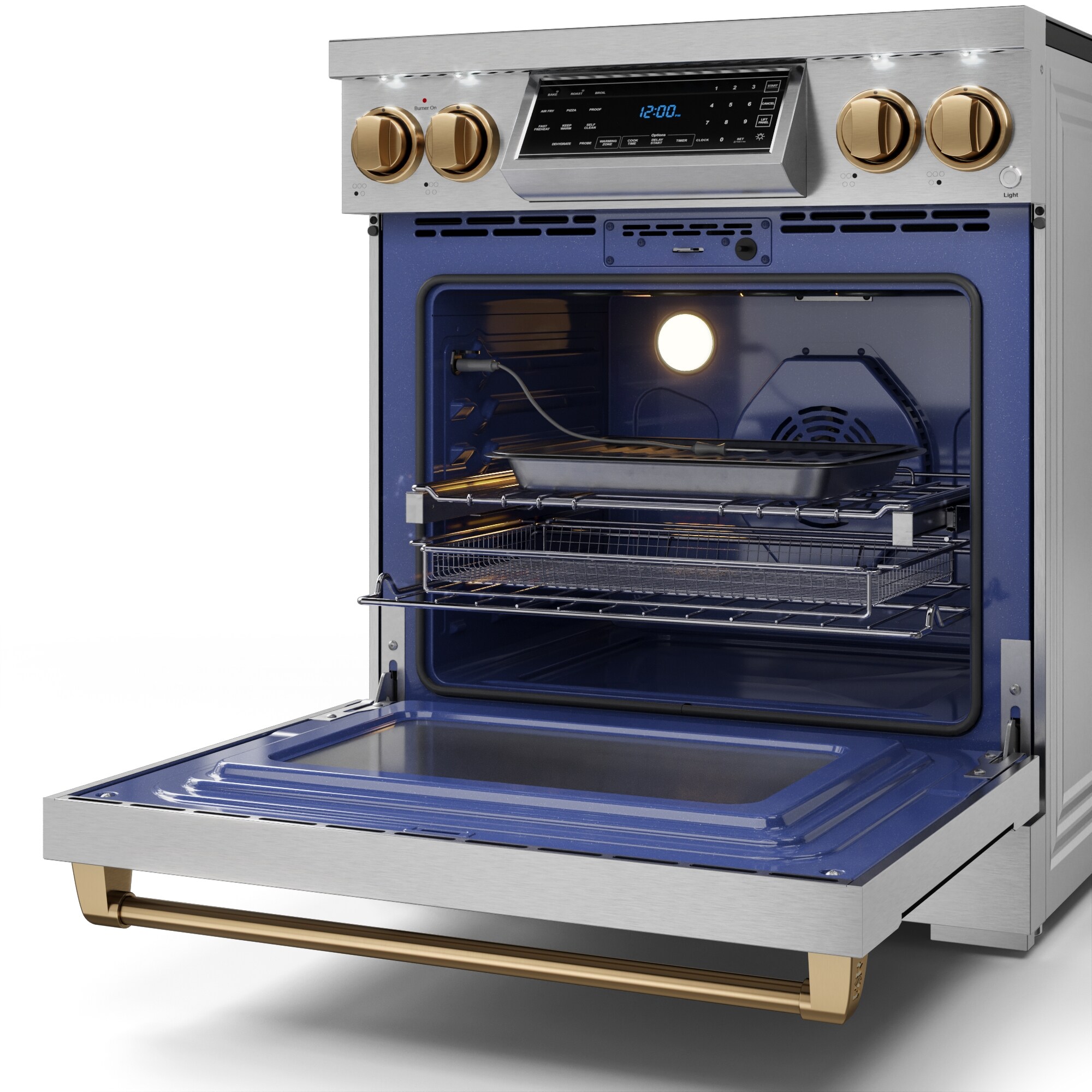 Estufa Eléctrica Independiente con Horno de Convección de Freír al Aire de 4.55 pies cúbicos, 5 quemadores de vidrio de 30 pulgadas de Thor Kitchen (acero inoxidable) RSE30-BRZ