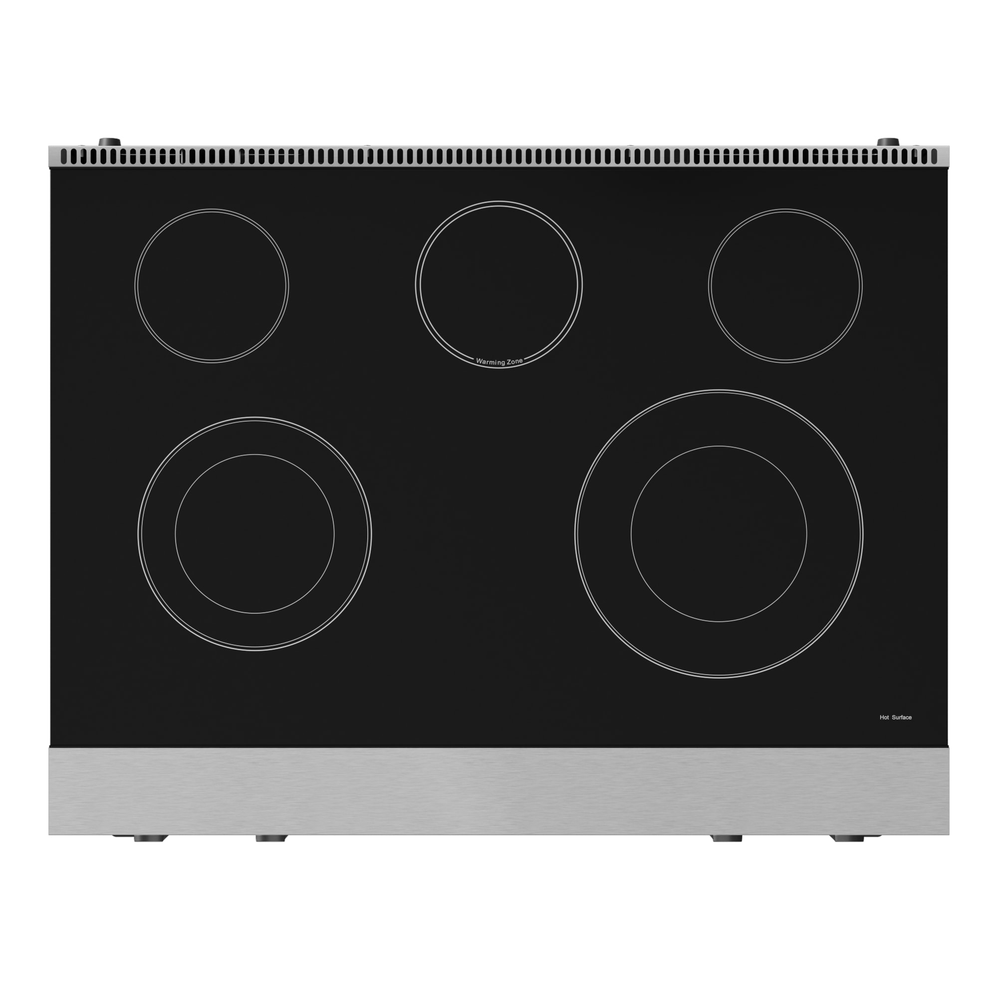 Estufa eléctrica independiente de 36 pulgadas con 5 quemadores de vidrio y horno de convección con freidora de aire de 6 pies cúbicos (acero inoxidable) Thor Kitchen.
