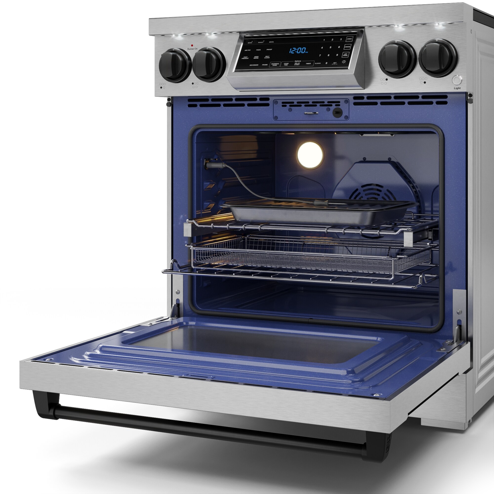 Estufa eléctrica independiente de 30 pulgadas con quemadores de vidrio superior, horno de convección de aire freidora de 4.55 pies cúbicos (Acero Inoxidable) Thor Kitchen RSE30-BLK