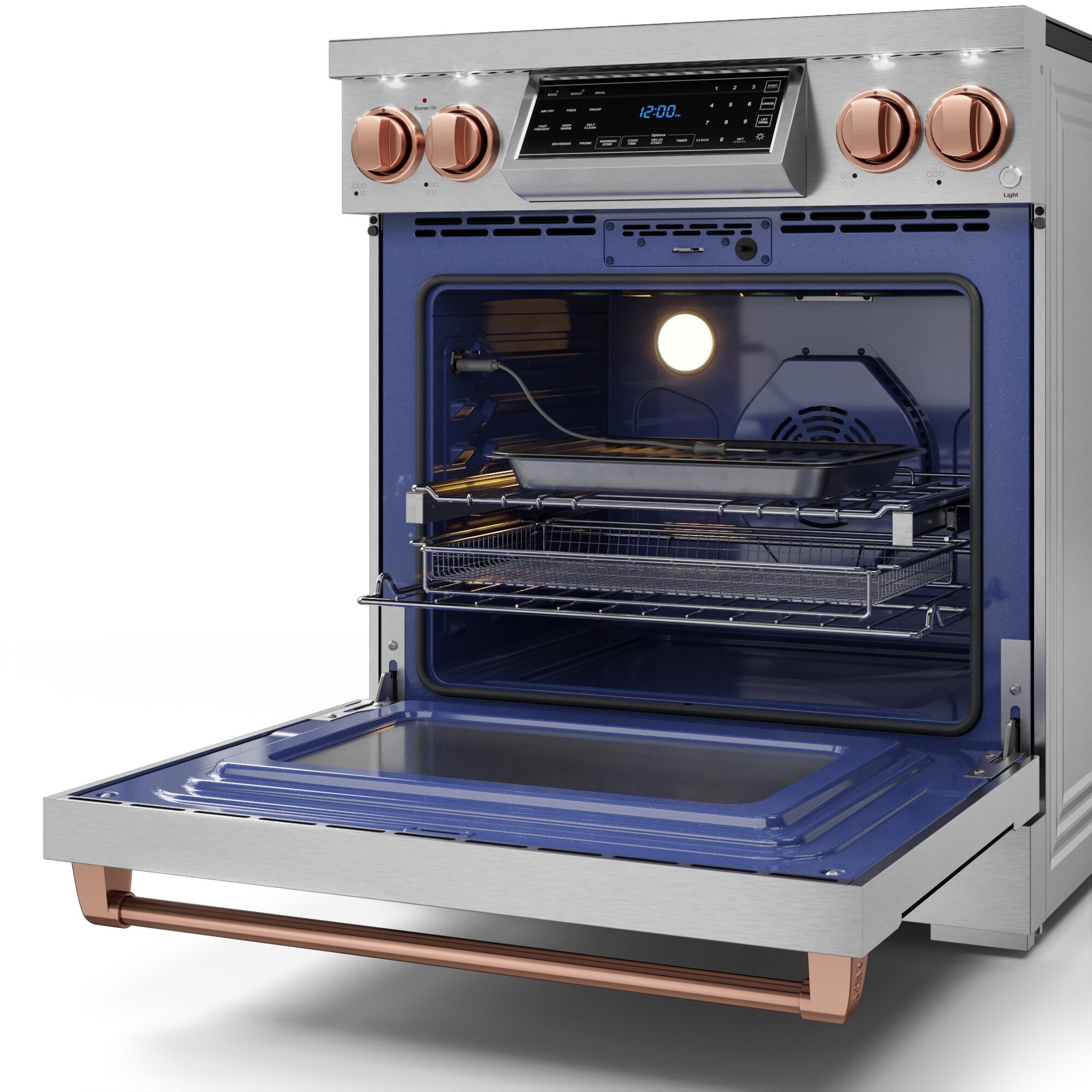 Estufa eléctrica independiente de vidrio con 5 quemadores y horno de convección con freidora de aire de 4.55 pies cúbicos de Thor Kitchen de 30 pulgadas (acero inoxidable)