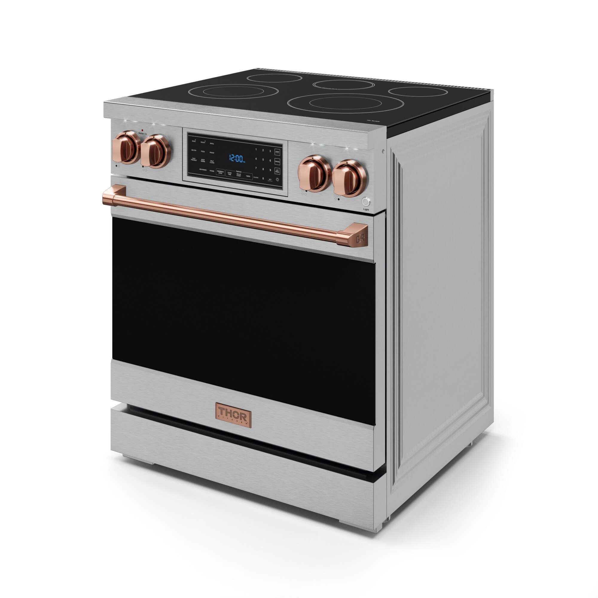 Estufa eléctrica independiente de vidrio con 5 quemadores y horno de convección con freidora de aire de 4.55 pies cúbicos de Thor Kitchen de 30 pulgadas (acero inoxidable)