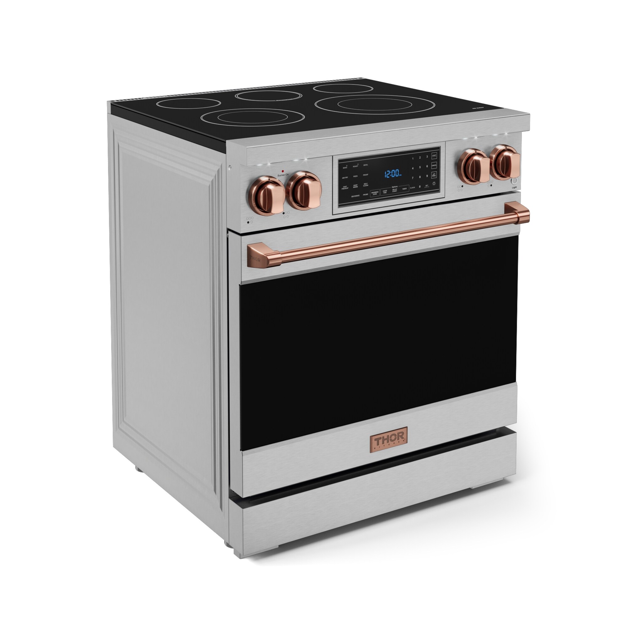 Estufa eléctrica independiente de vidrio con 5 quemadores y horno de convección con freidora de aire de 4.55 pies cúbicos de Thor Kitchen de 30 pulgadas (acero inoxidable)