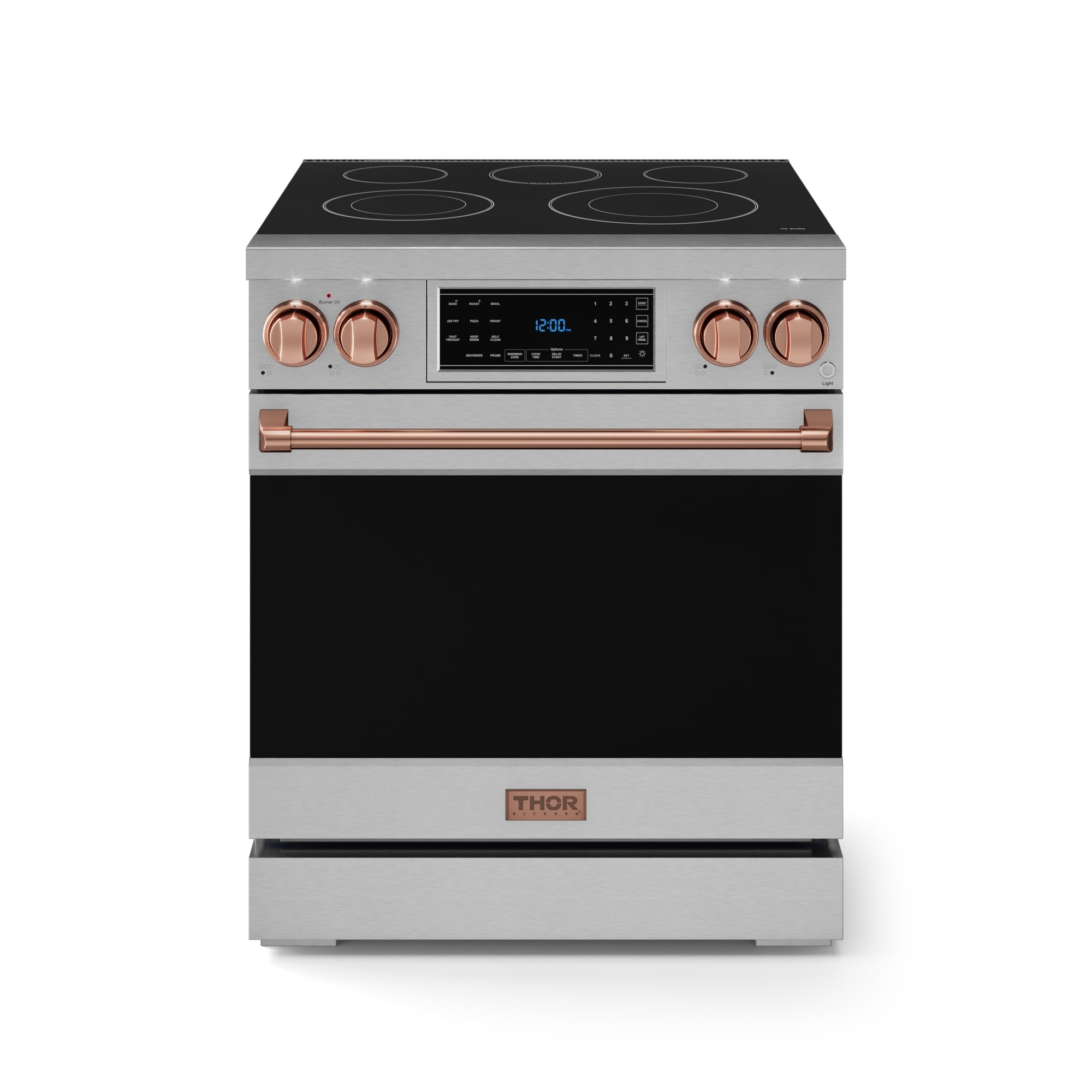 Estufa eléctrica independiente de vidrio con 5 quemadores y horno de convección con freidora de aire de 4.55 pies cúbicos de Thor Kitchen de 30 pulgadas (acero inoxidable)