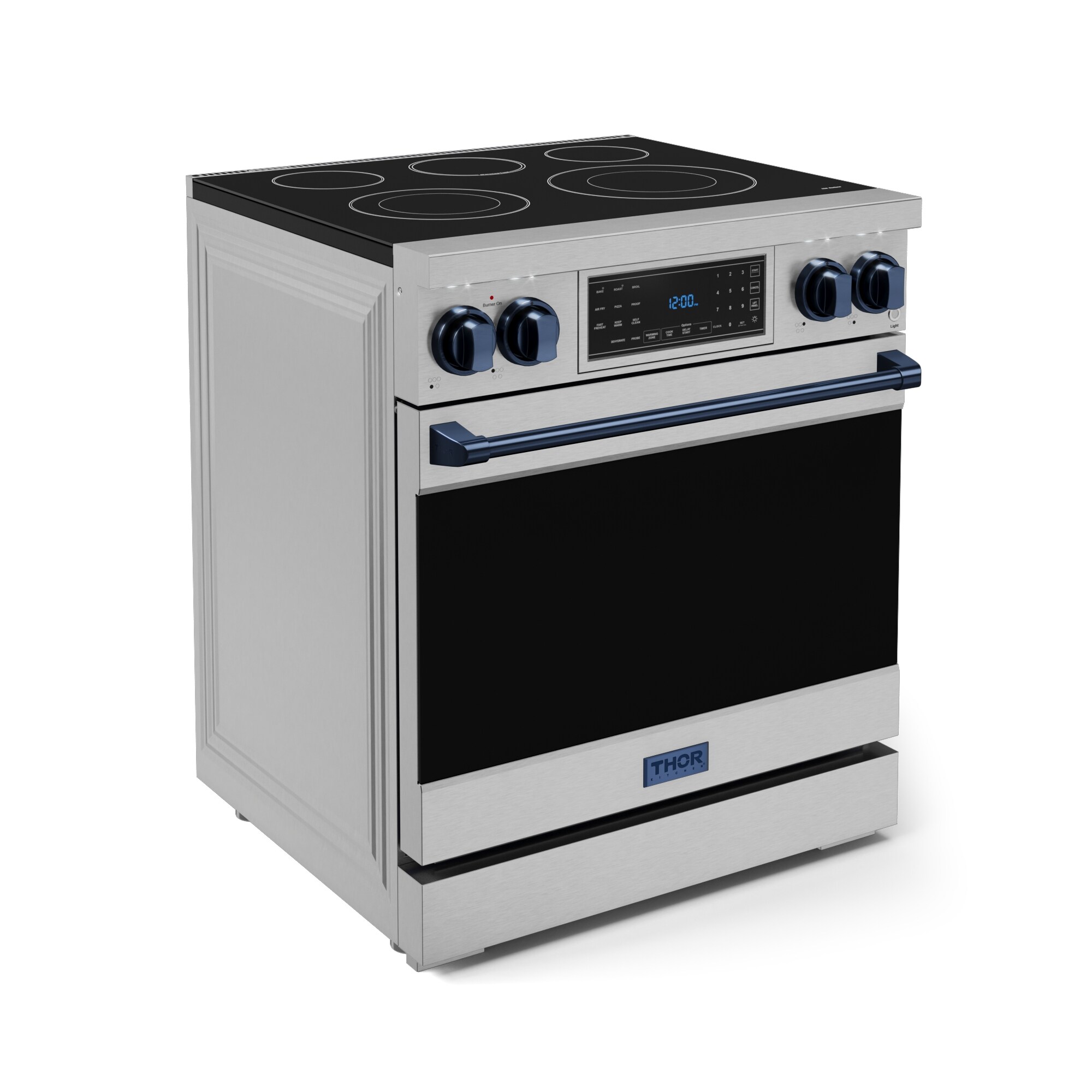 Estufa eléctrica independiente con horno de convección para freír al aire de 4.55 pies cúbicos y 5 quemadores de cristal de 30 pulgadas de Thor Kitchen (acero inoxidable)