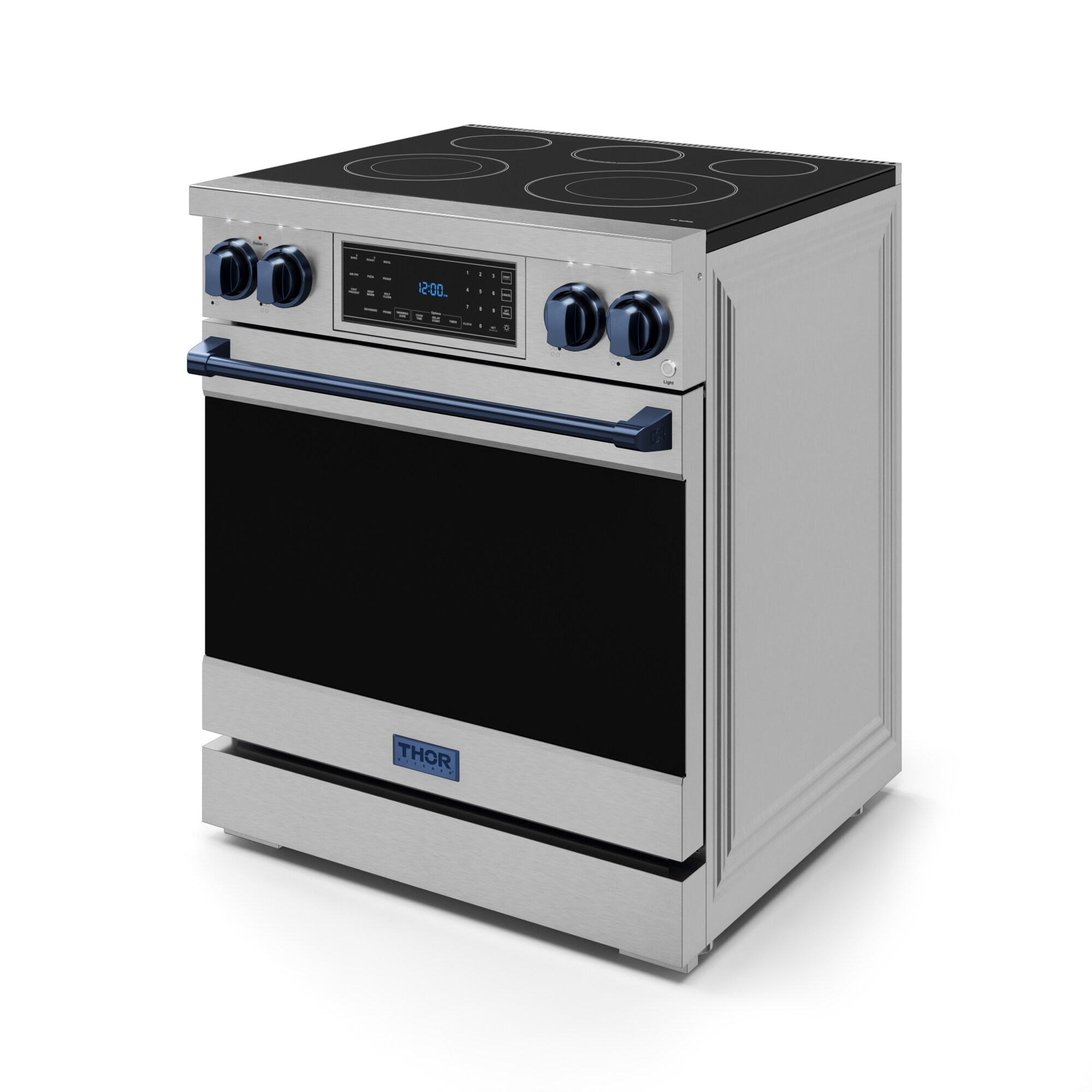 Estufa eléctrica independiente con horno de convección para freír al aire de 4.55 pies cúbicos y 5 quemadores de cristal de 30 pulgadas de Thor Kitchen (acero inoxidable)