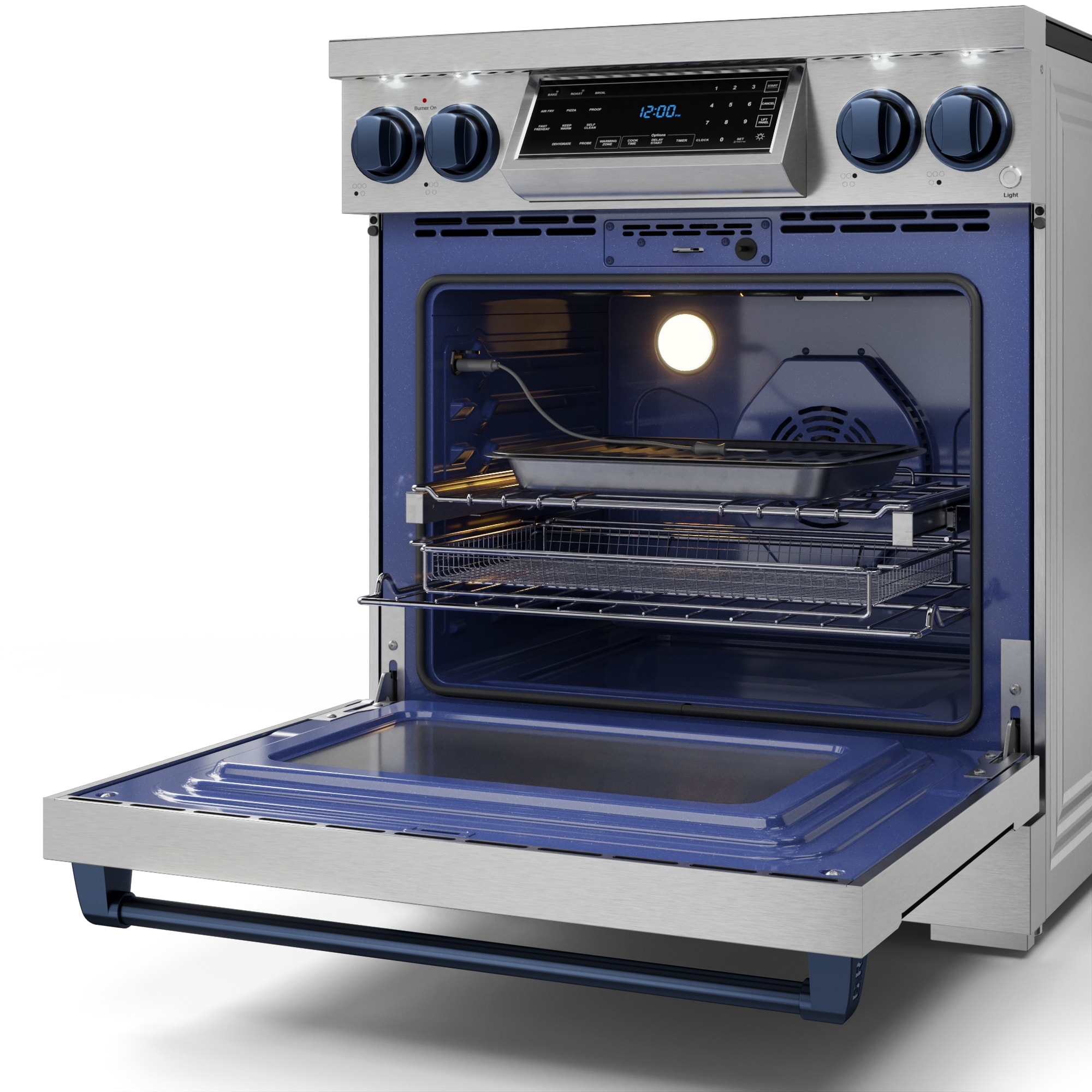 Estufa eléctrica independiente con horno de convección para freír al aire de 4.55 pies cúbicos y 5 quemadores de cristal de 30 pulgadas de Thor Kitchen (acero inoxidable)