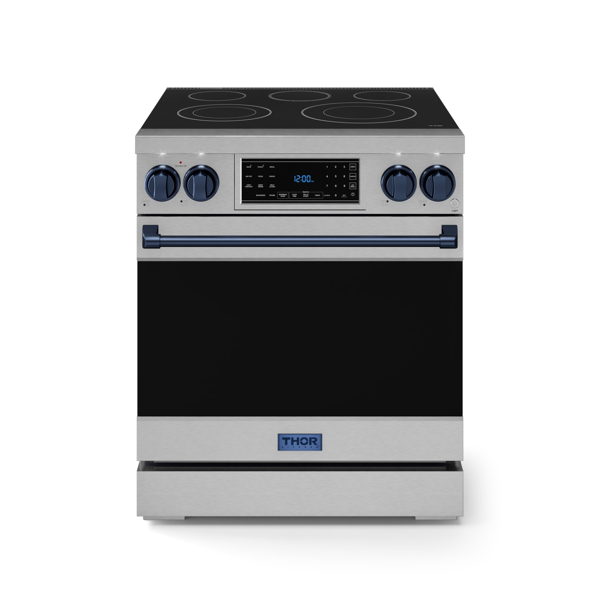 Estufa eléctrica independiente con horno de convección para freír al aire de 4.55 pies cúbicos y 5 quemadores de cristal de 30 pulgadas de Thor Kitchen (acero inoxidable)