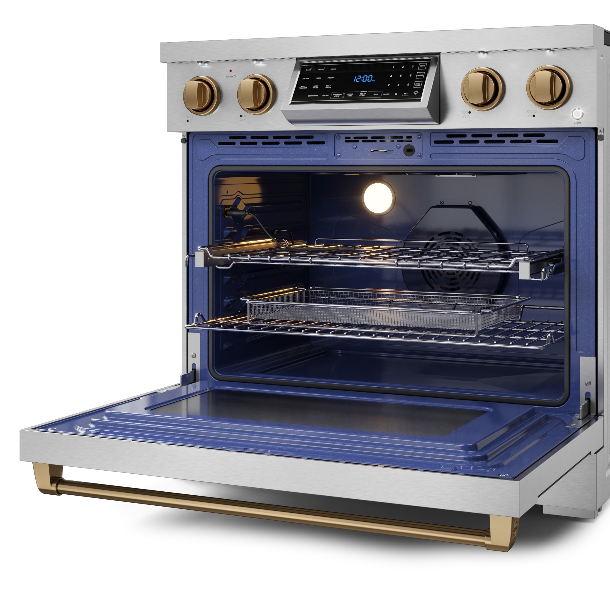 Cocina eléctrica independiente con horno de convección y freidora de aire de 6 pies cúbicos, 5 quemadores de vidrio de 36 pulgadas (acero inoxidable) Thor Kitchen