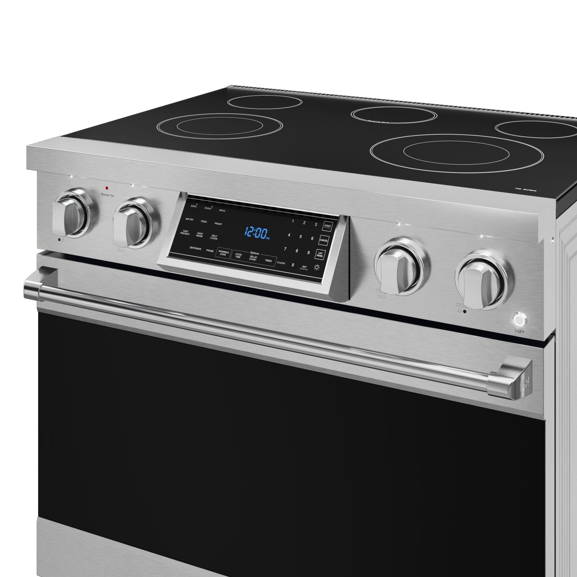 Estufa eléctrica independiente con horno de convección de freír al aire de 6 pies cúbicos, con 5 quemadores y tapa de cristal de 36 pulgadas - Acero inoxidable