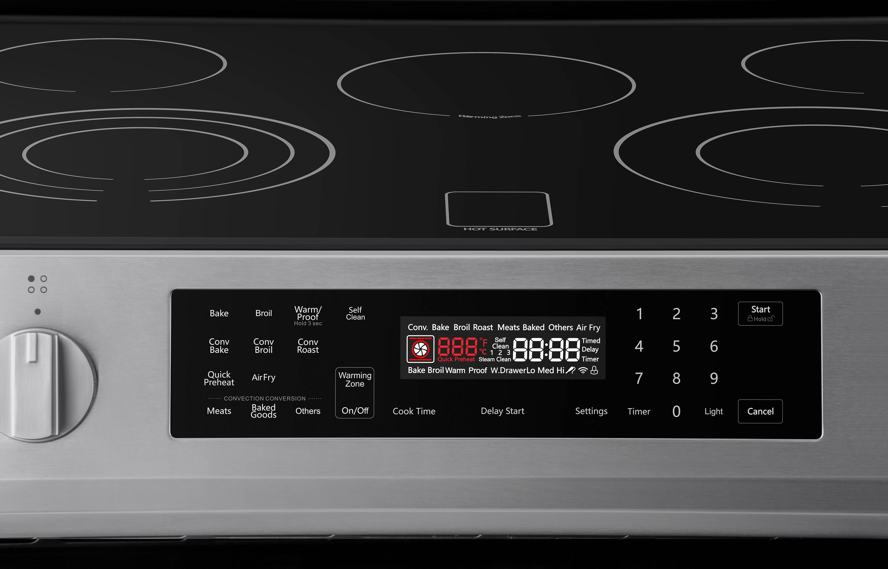 Estufa eléctrica independiente Kenmore de vidrio de 30 pulgadas con 5 quemadores, horno de convección con aire caliente de 5.6 pies cúbicos y recubrimiento WipeClean (acero inoxidable) 2296843