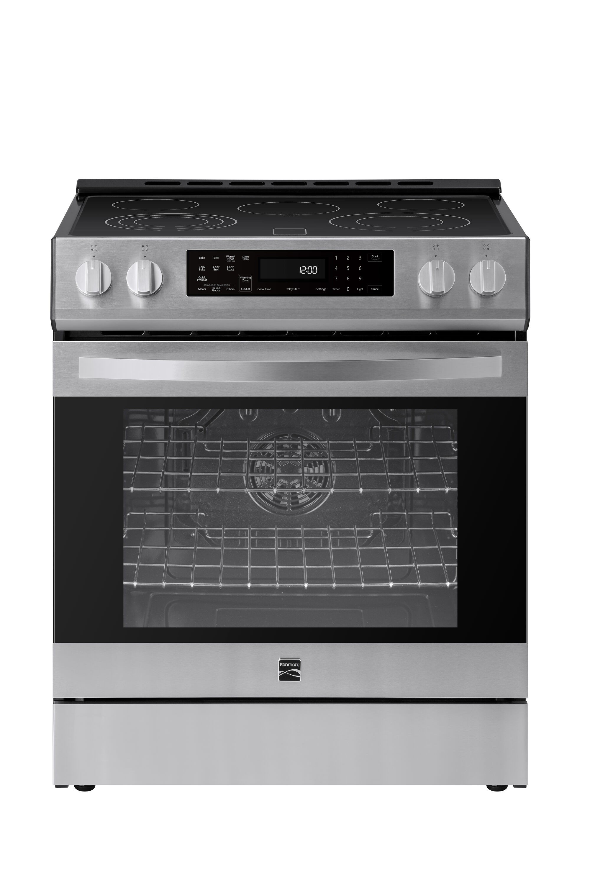 Estufa eléctrica independiente con horno de convección de 5.6 pies cúbicos, 5 quemadores y cubierta de vidrio de 30 pulgadas con recubrimiento WipeClean (acero inoxidable) 2296833