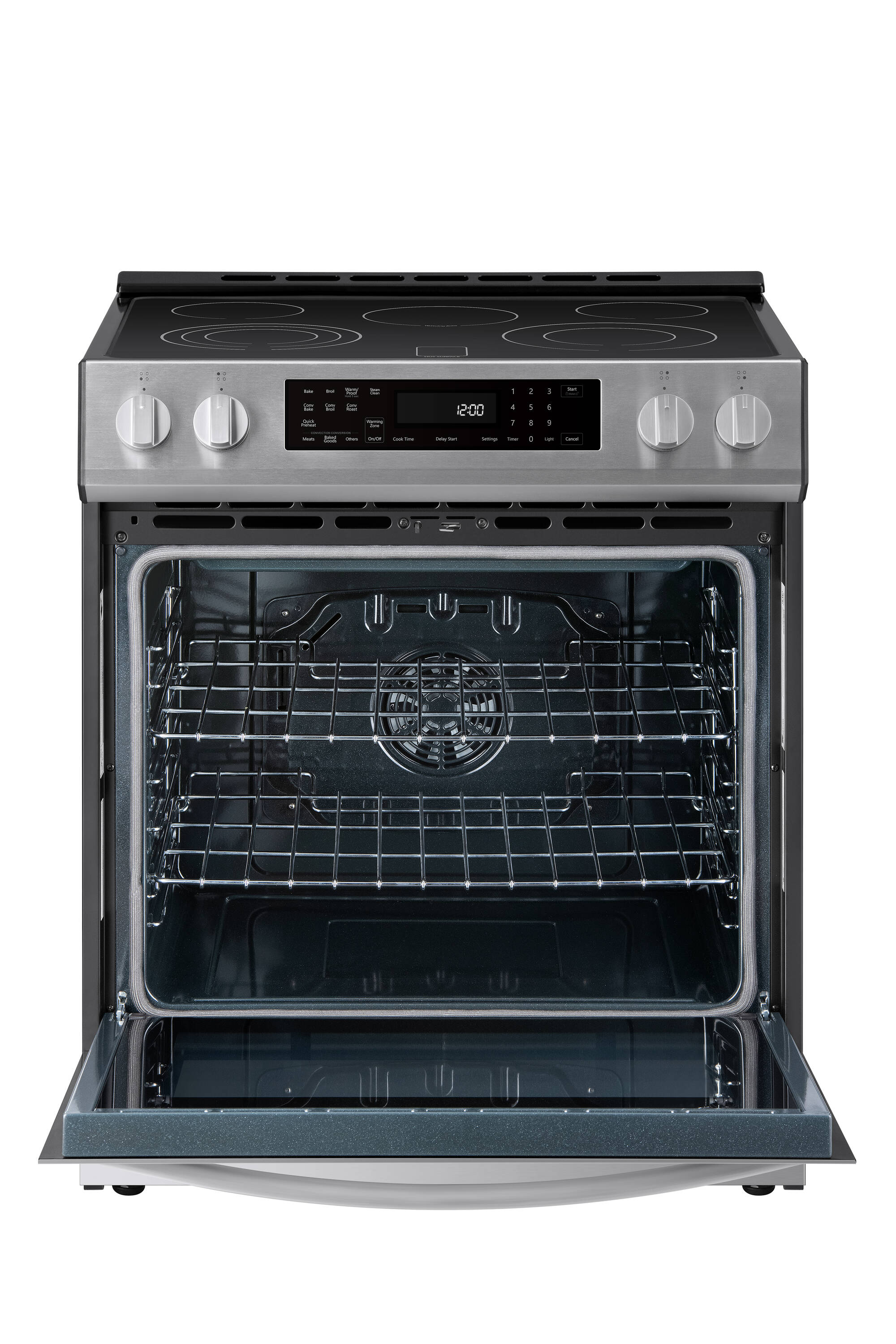 Estufa eléctrica independiente con horno de convección de 5.6 pies cúbicos, 5 quemadores y cubierta de vidrio de 30 pulgadas con recubrimiento WipeClean (acero inoxidable) 2296833
