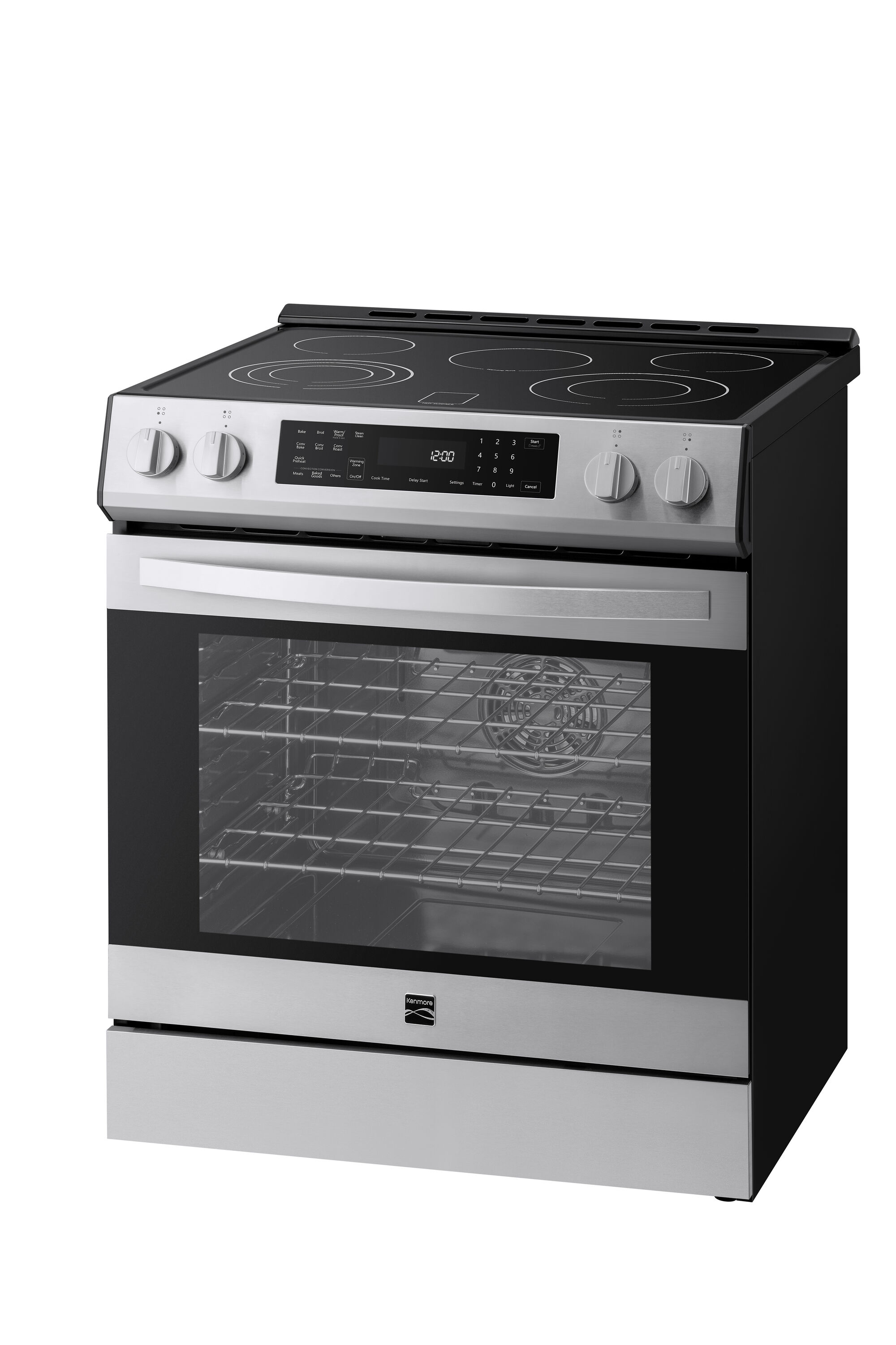 Estufa eléctrica independiente con horno de convección de 5.6 pies cúbicos, 5 quemadores y cubierta de vidrio de 30 pulgadas con recubrimiento WipeClean (acero inoxidable) 2296833