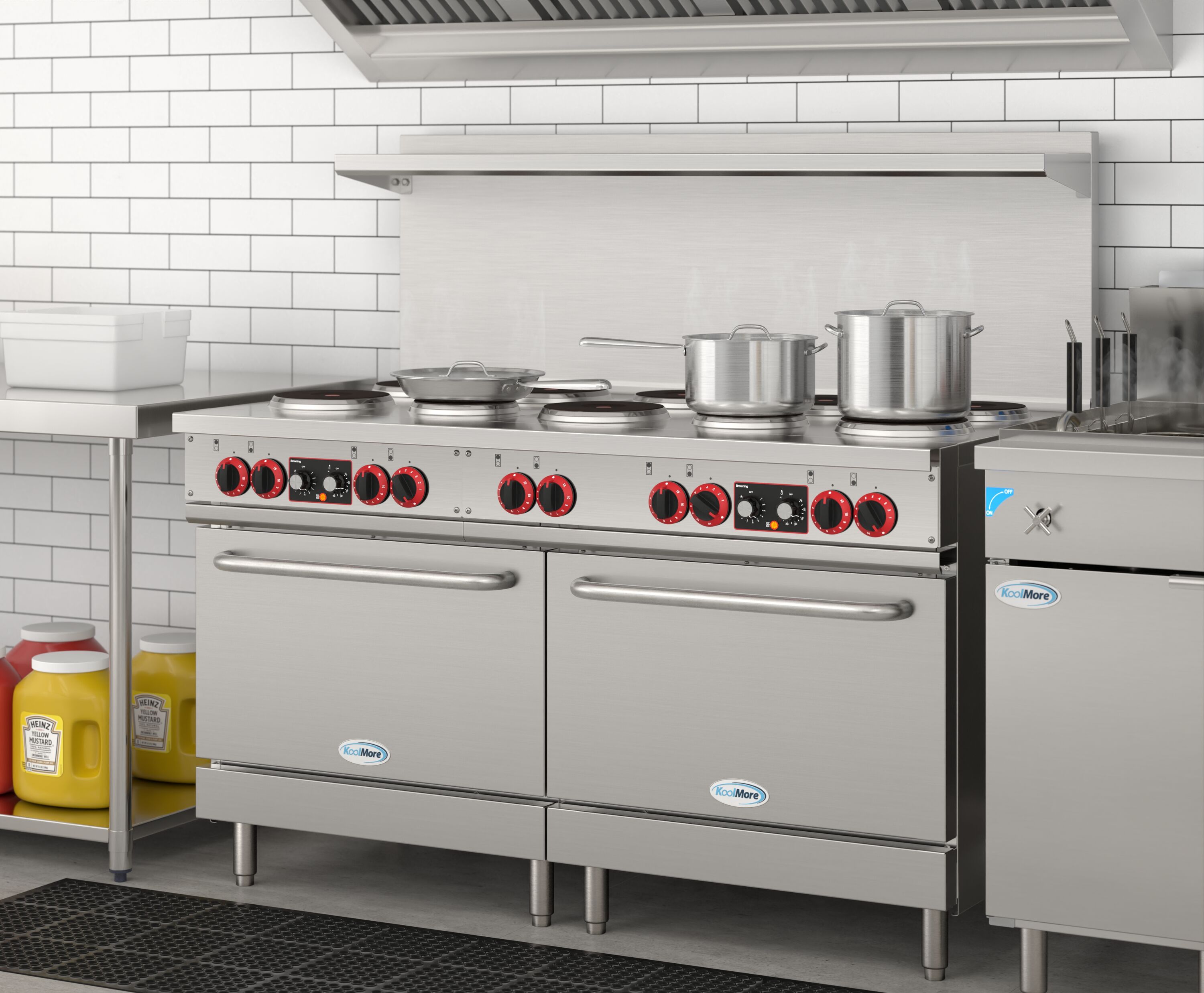 Estufa Eléctrica de Doble Horno de Pie con 10 Quemadores y Superficie de Bobina de 60 pulgadas y 5.55 pies cúbicos (Acero Inoxidable)
