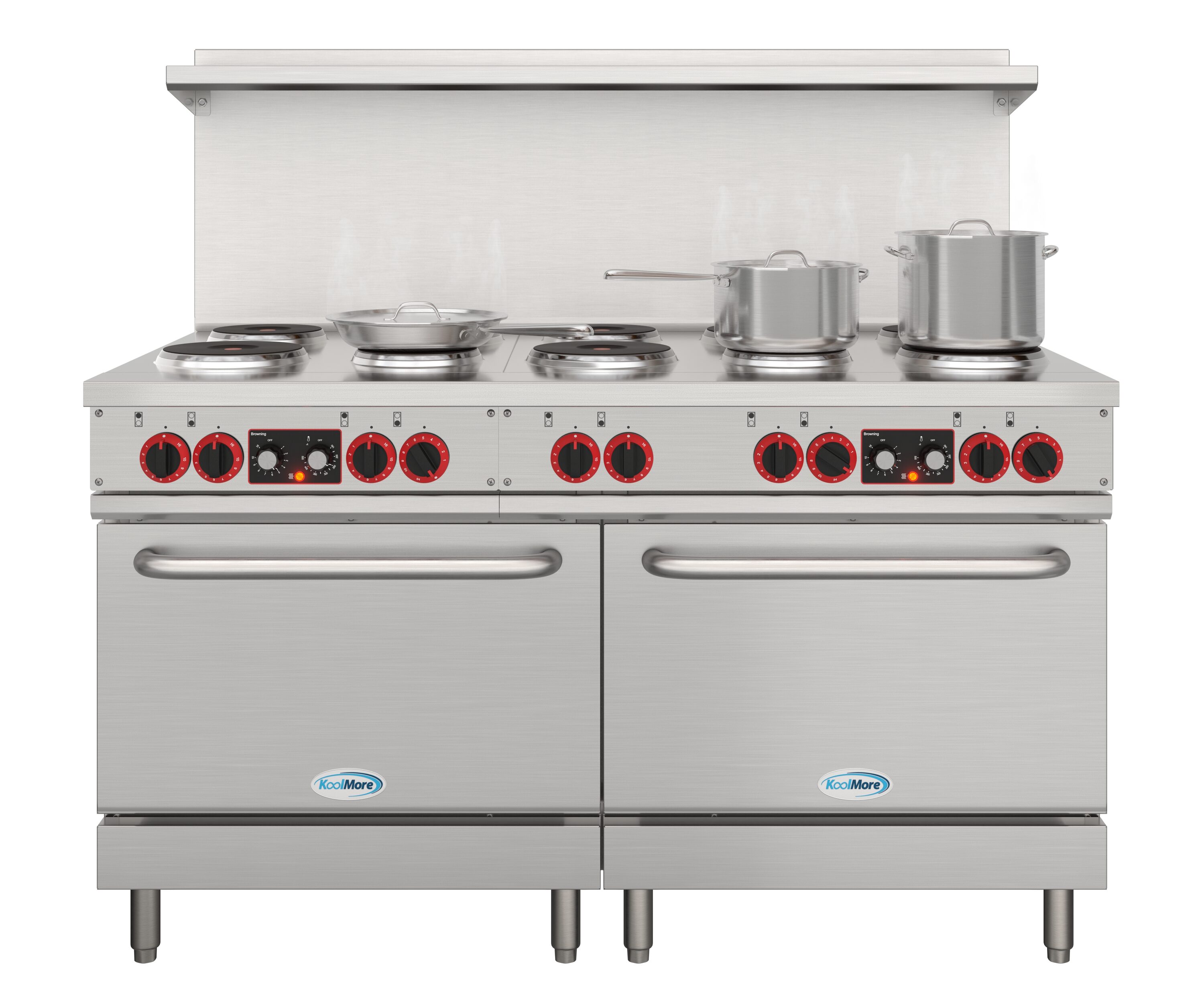 Estufa Eléctrica de Doble Horno de Pie con 10 Quemadores y Superficie de Bobina de 60 pulgadas y 5.55 pies cúbicos (Acero Inoxidable)