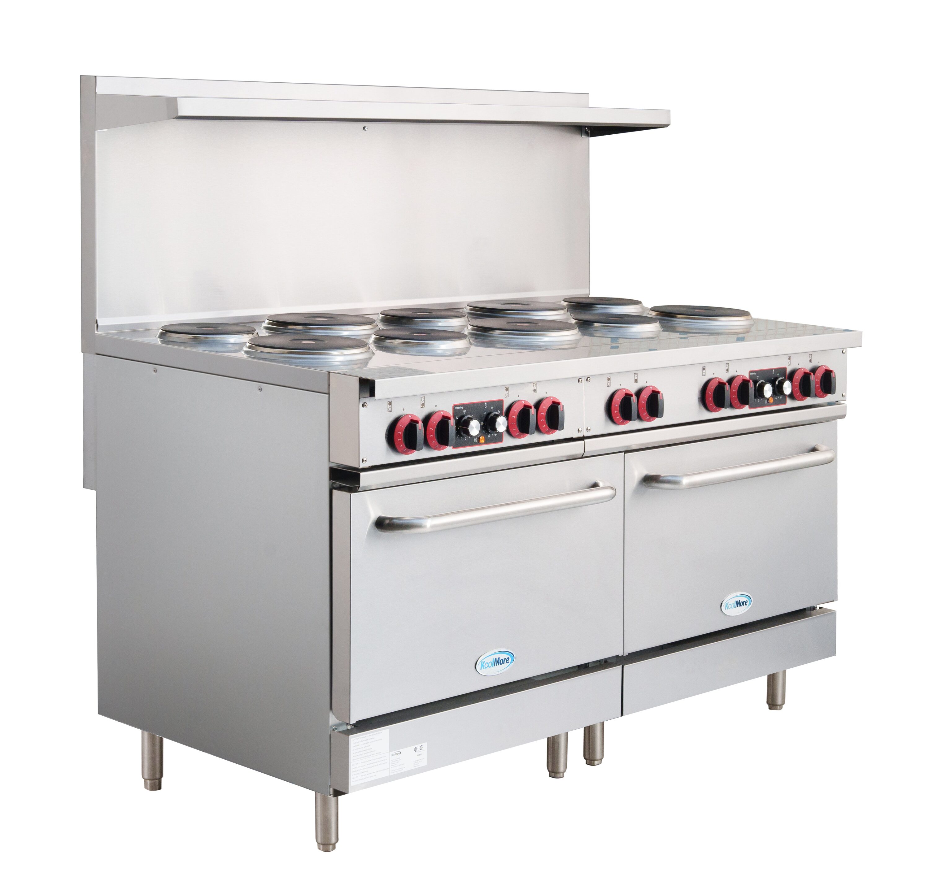 Estufa Eléctrica de Doble Horno de Pie con 10 Quemadores y Superficie de Bobina de 60 pulgadas y 5.55 pies cúbicos (Acero Inoxidable)