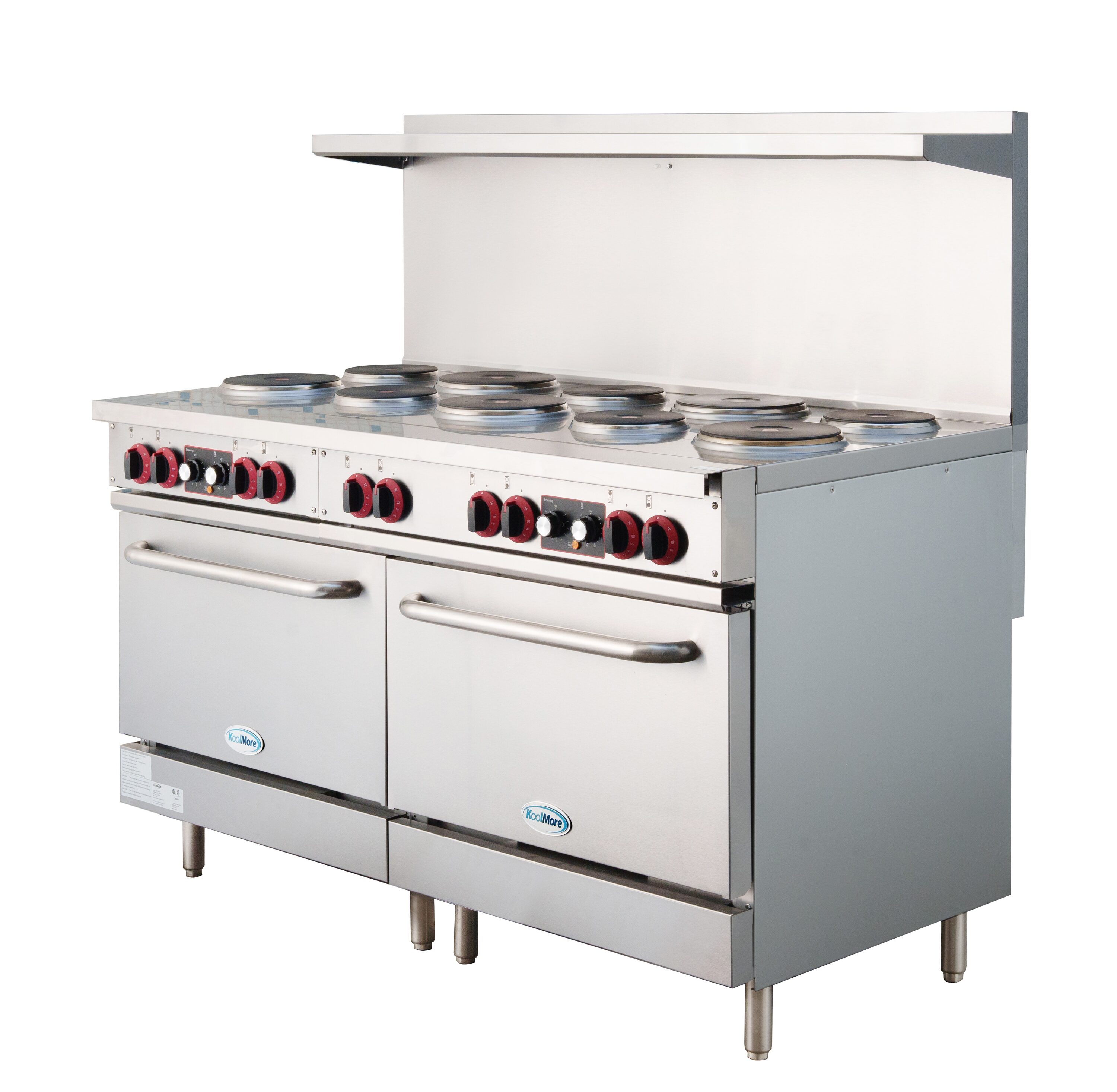Estufa Eléctrica de Doble Horno de Pie con 10 Quemadores y Superficie de Bobina de 60 pulgadas y 5.55 pies cúbicos (Acero Inoxidable)