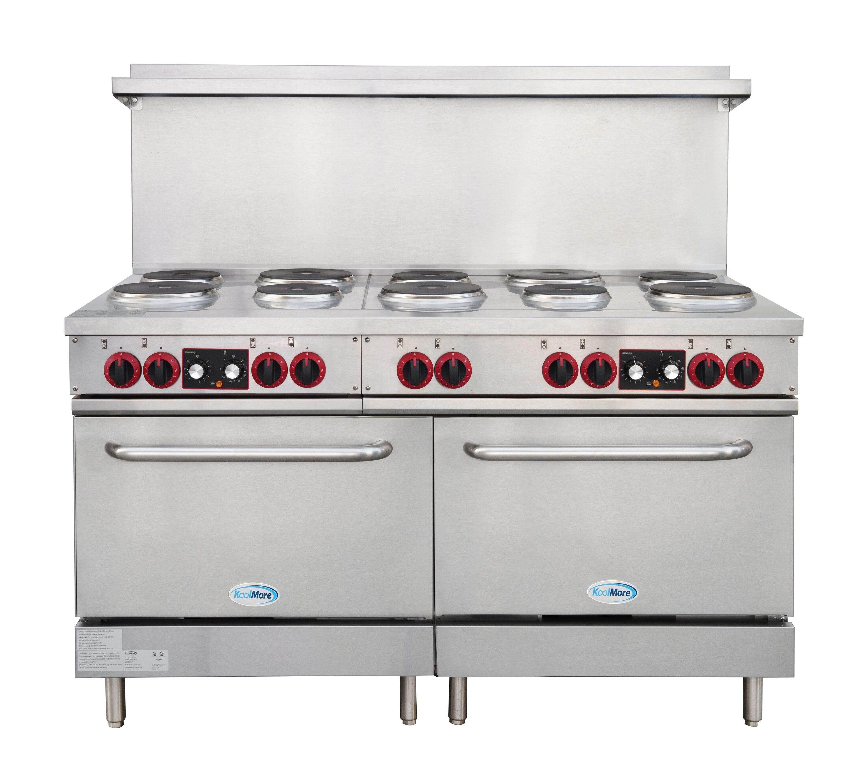 Estufa Eléctrica de Doble Horno de Pie con 10 Quemadores y Superficie de Bobina de 60 pulgadas y 5.55 pies cúbicos (Acero Inoxidable)