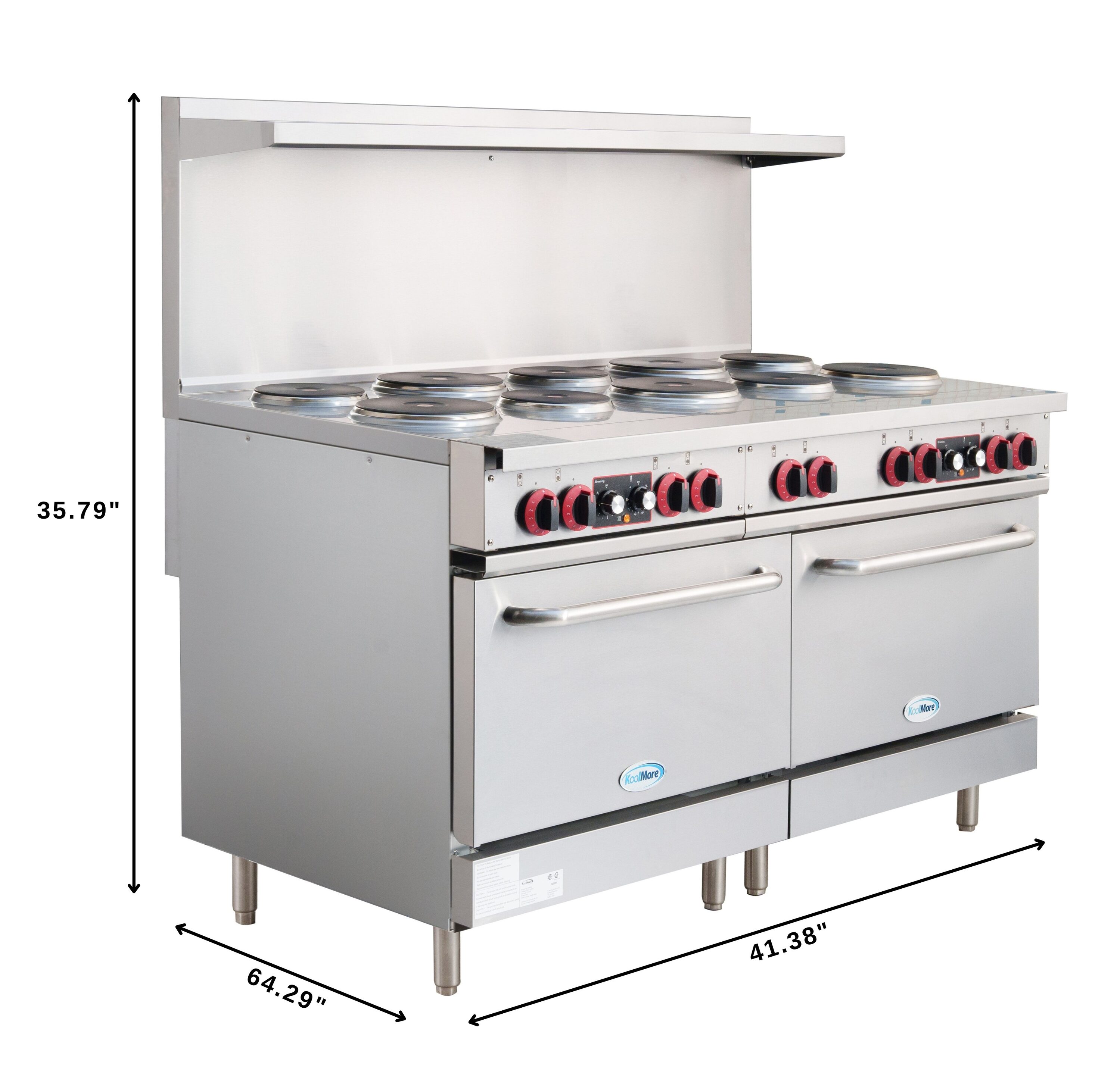 Estufa Eléctrica de Doble Horno de Pie con 10 Quemadores y Superficie de Bobina de 60 pulgadas y 5.55 pies cúbicos (Acero Inoxidable)