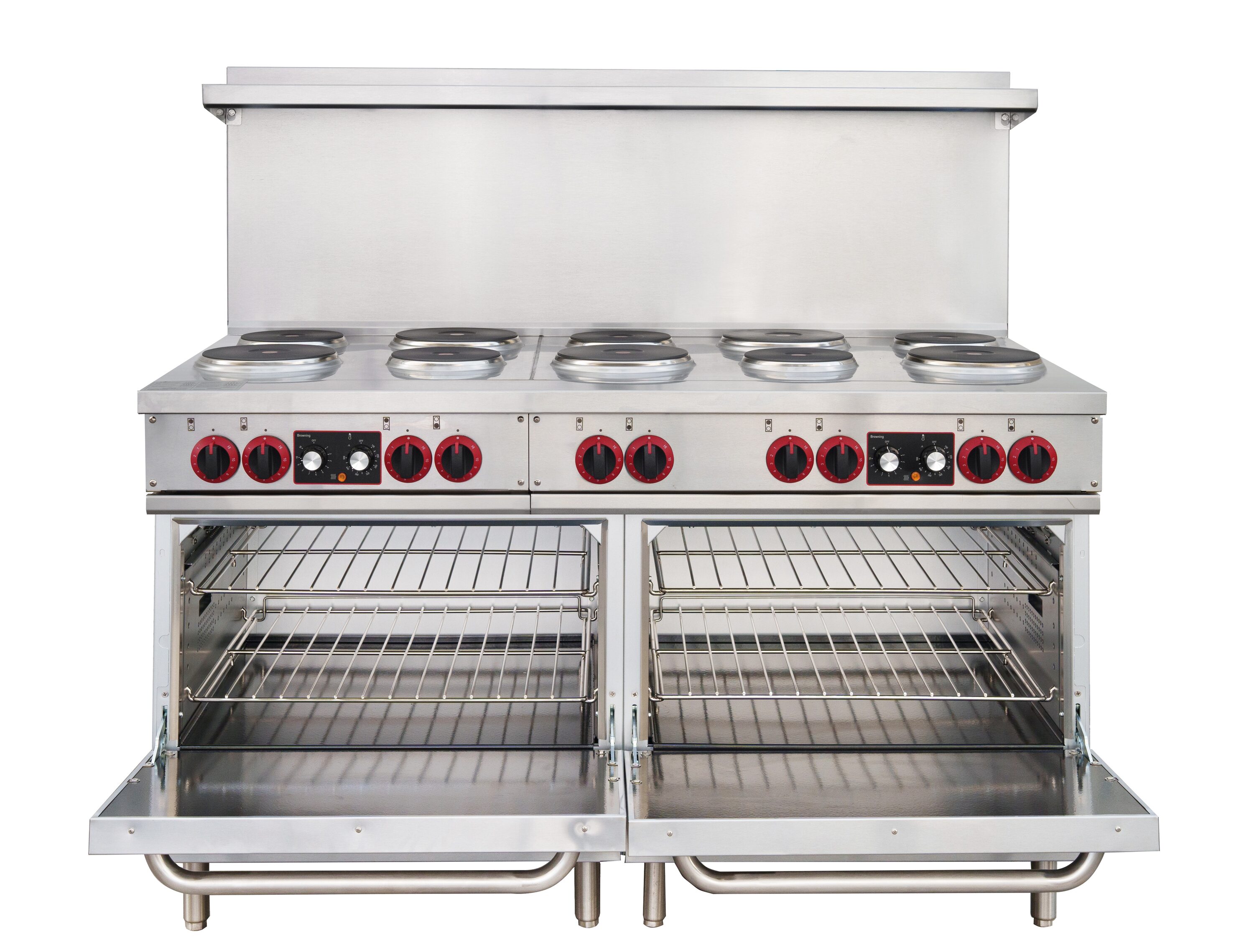 Estufa Eléctrica de Doble Horno de Pie con 10 Quemadores y Superficie de Bobina de 60 pulgadas y 5.55 pies cúbicos (Acero Inoxidable)