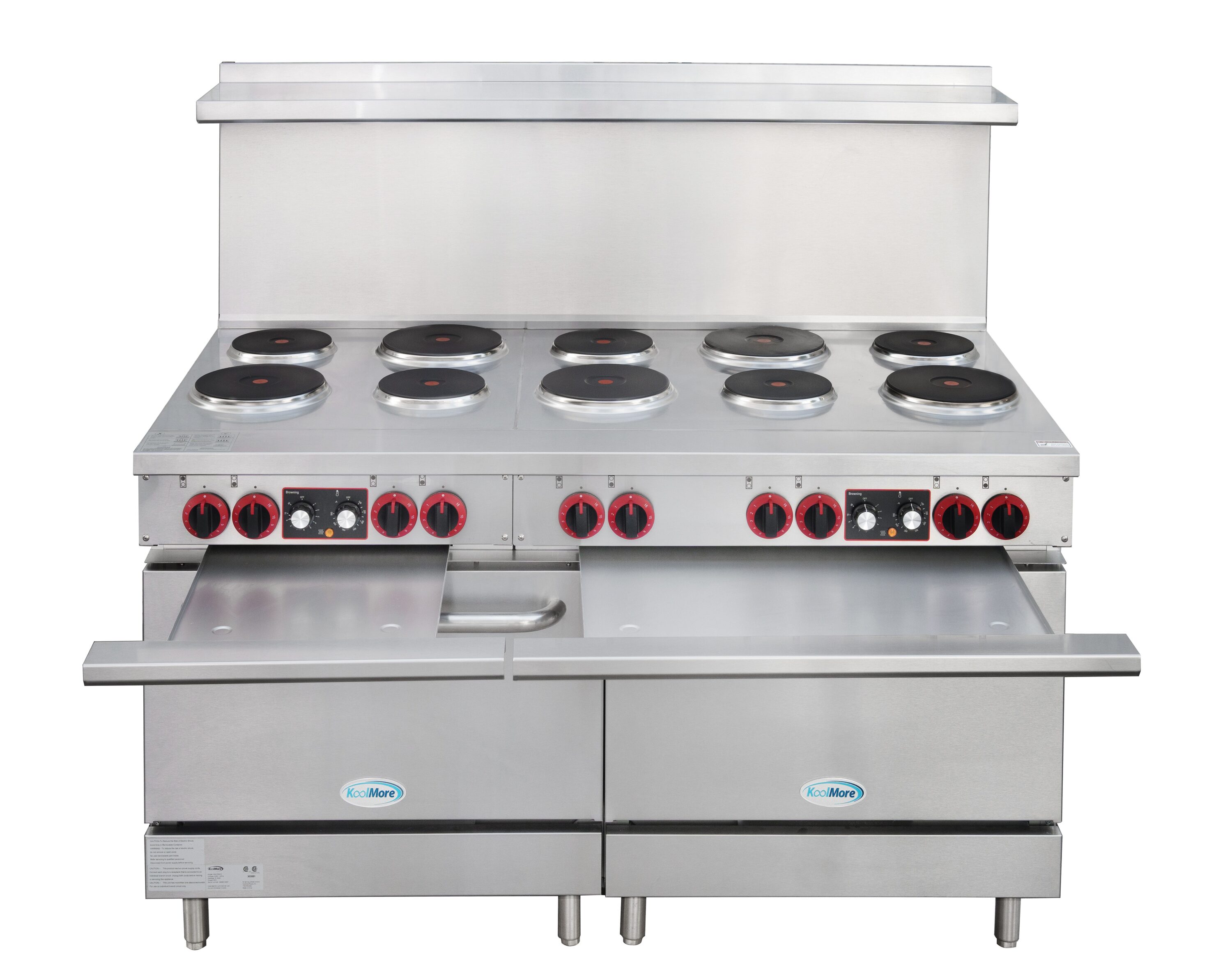 Estufa Eléctrica de Doble Horno de Pie con 10 Quemadores y Superficie de Bobina de 60 pulgadas y 5.55 pies cúbicos (Acero Inoxidable)