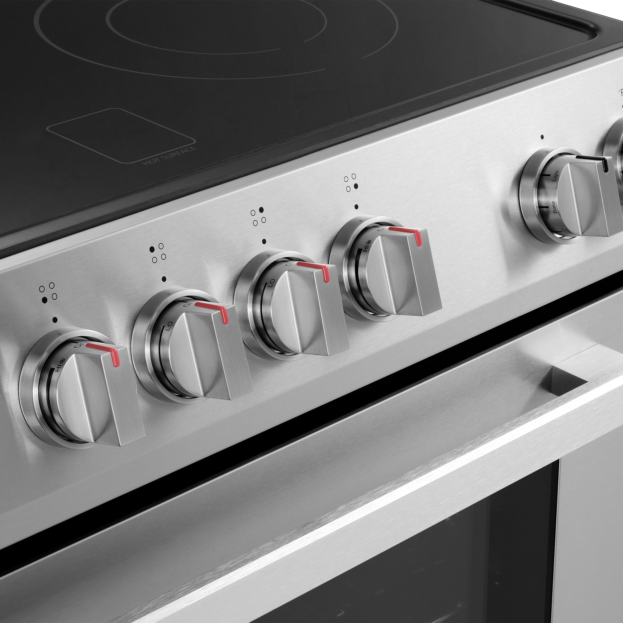 Estufa eléctrica deslizable con horno de convección de 5 pies cúbicos, 4 quemadores y cubierta de vidrio de 30 pulgadas (acero inoxidable)