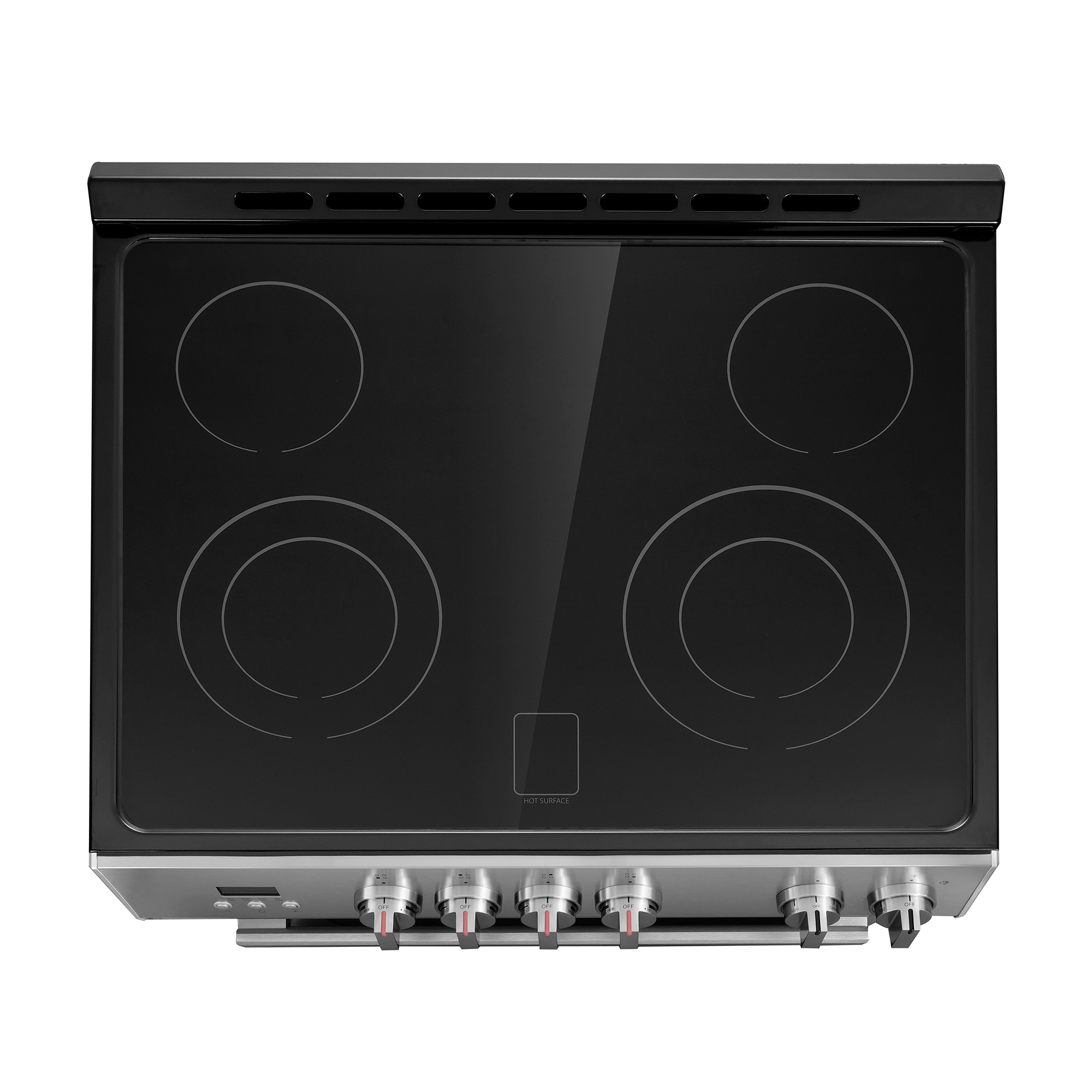 Estufa eléctrica deslizable con horno de convección de 5 pies cúbicos, 4 quemadores y cubierta de vidrio de 30 pulgadas (acero inoxidable)