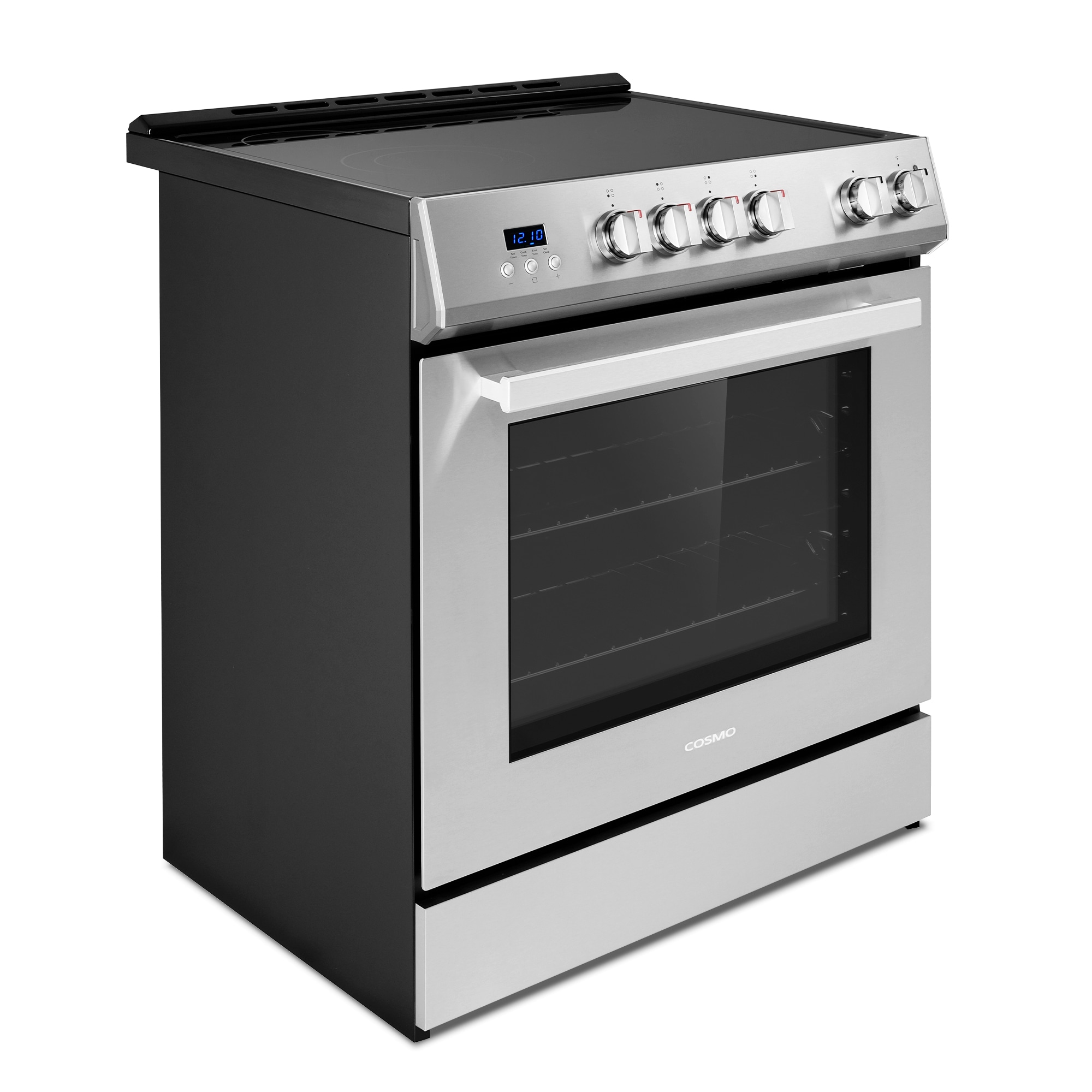Estufa eléctrica deslizable con horno de convección de 5 pies cúbicos, 4 quemadores y cubierta de vidrio de 30 pulgadas (acero inoxidable)