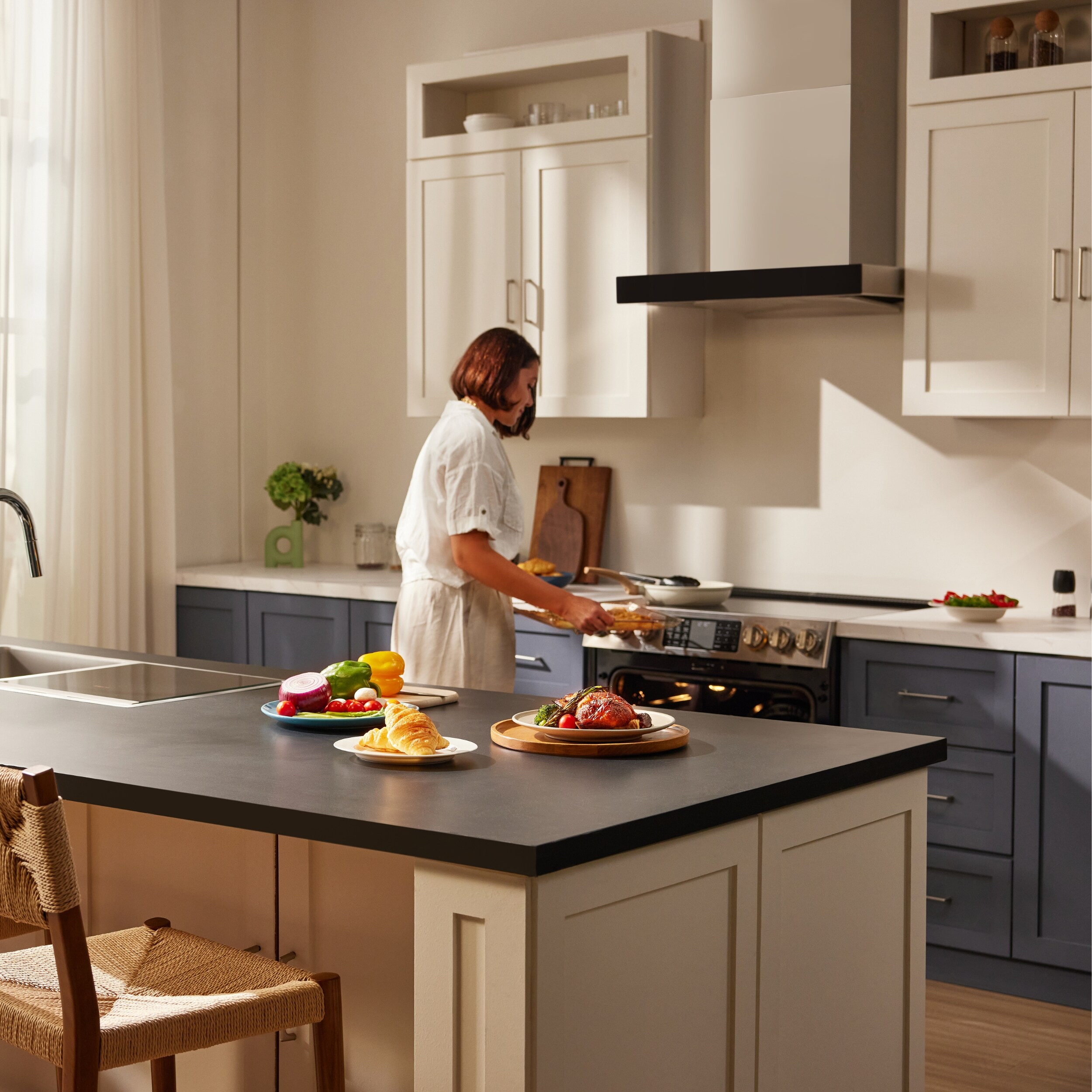 Estufa eléctrica deslizable con horno de convección de freír al aire de 5.7 pies cúbicos y 5 quemadores en vidrio de 30 pulgadas (acero inoxidable) de FOTILE