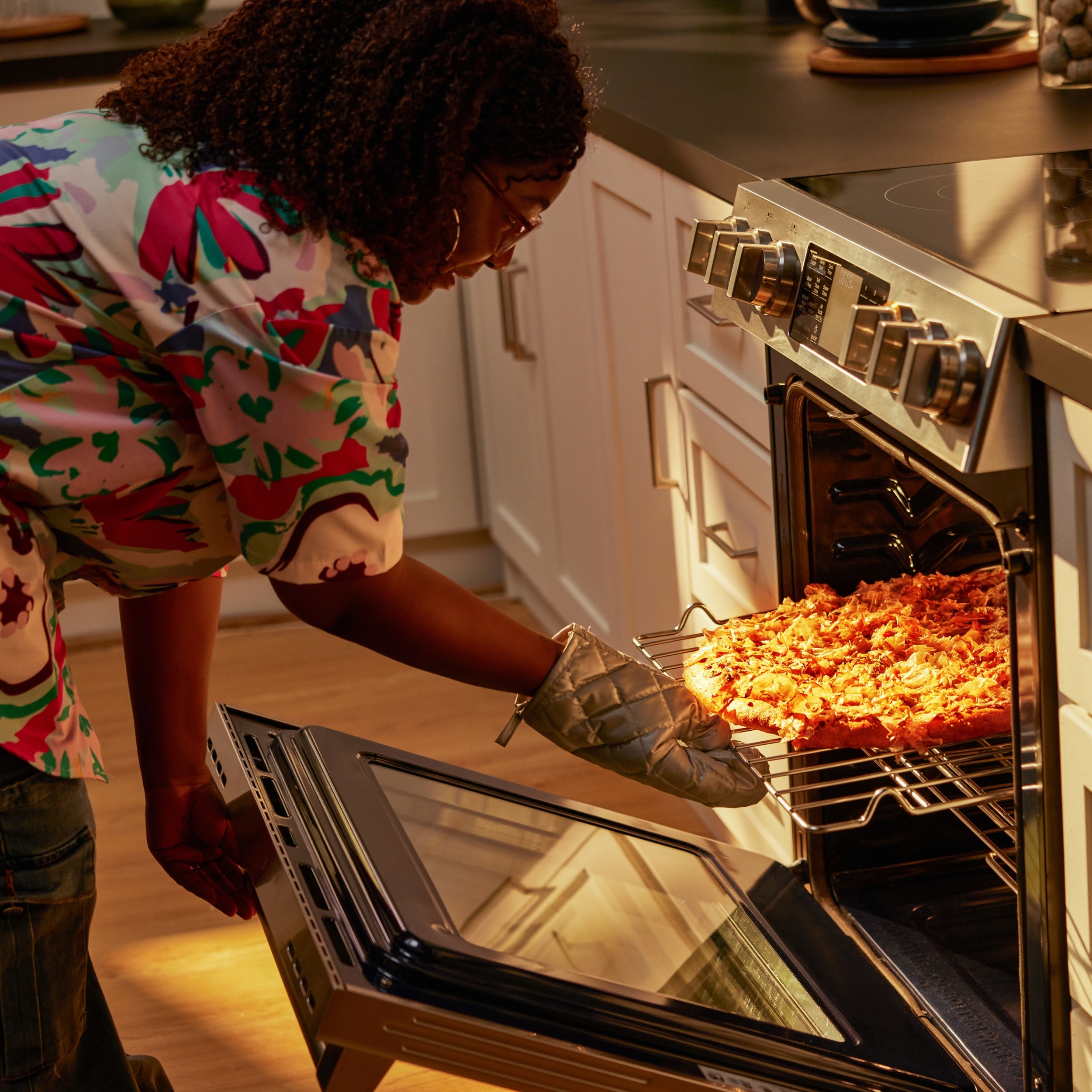 Estufa eléctrica deslizable con horno de convección de freír al aire de 5.7 pies cúbicos y 5 quemadores en vidrio de 30 pulgadas (acero inoxidable) de FOTILE
