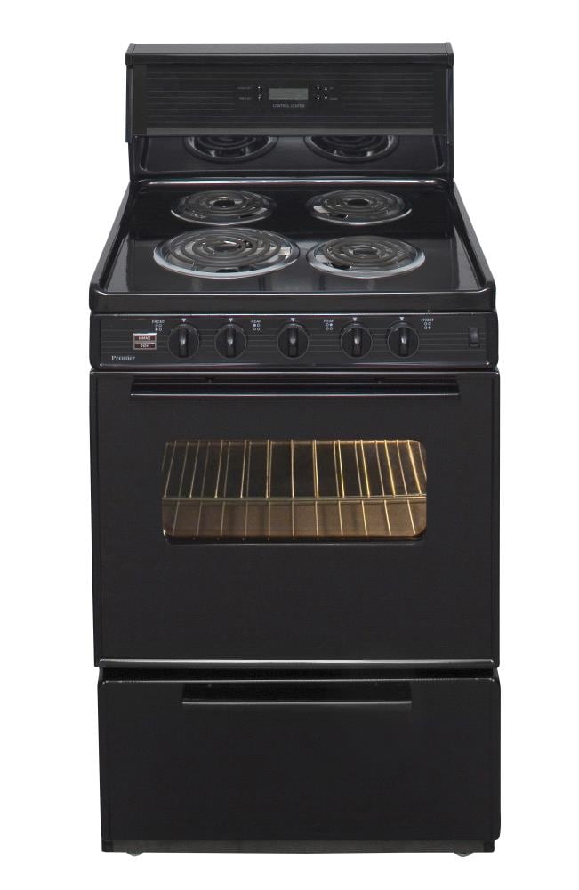Estufa eléctrica independiente de 24 pulgadas con 4 quemadores y horno de 2.9 pies cúbicos en color negro