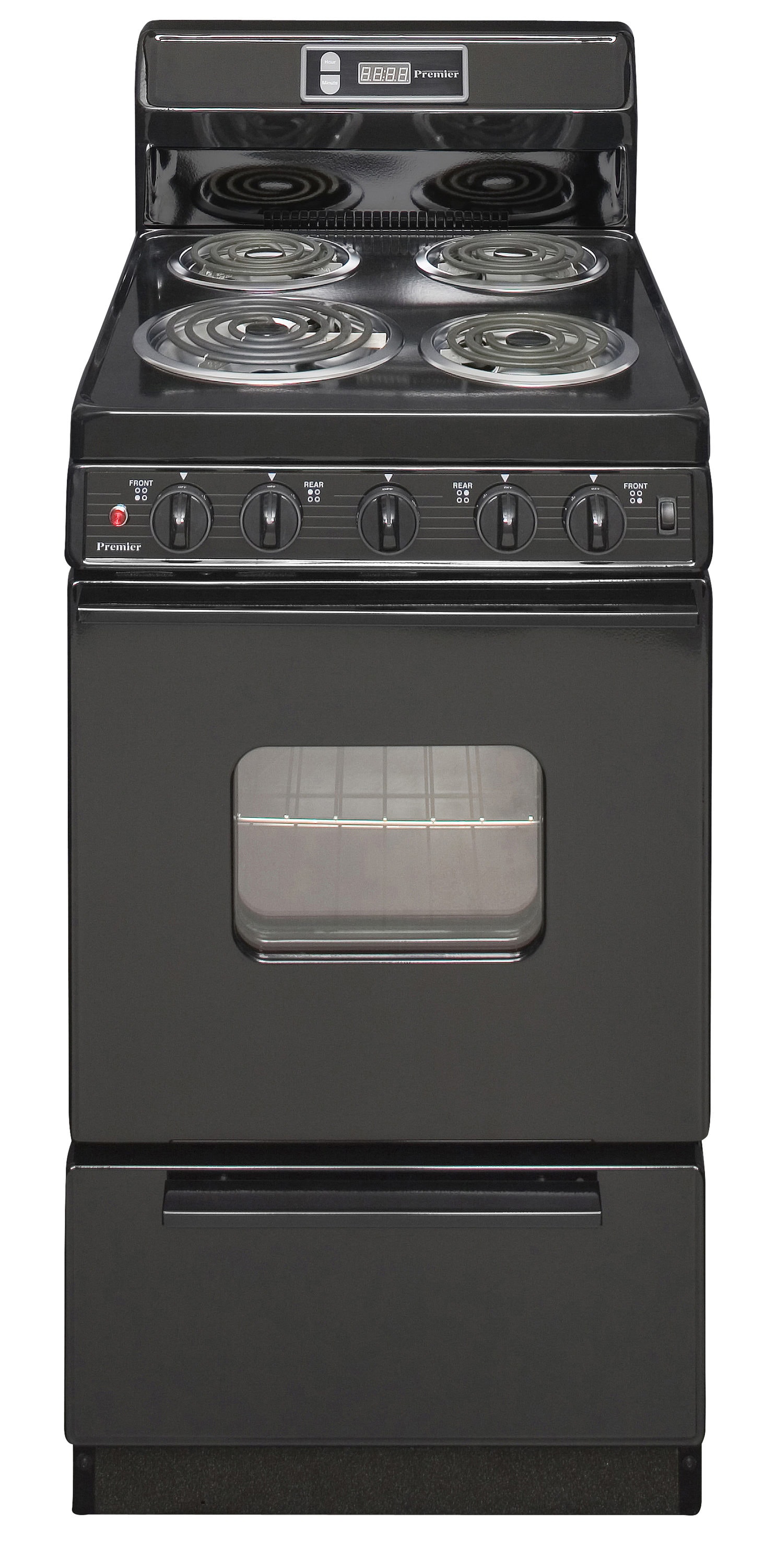 Estufa eléctrica de piso con 4 quemadores y horno de 2.4 pies cúbicos, color negro