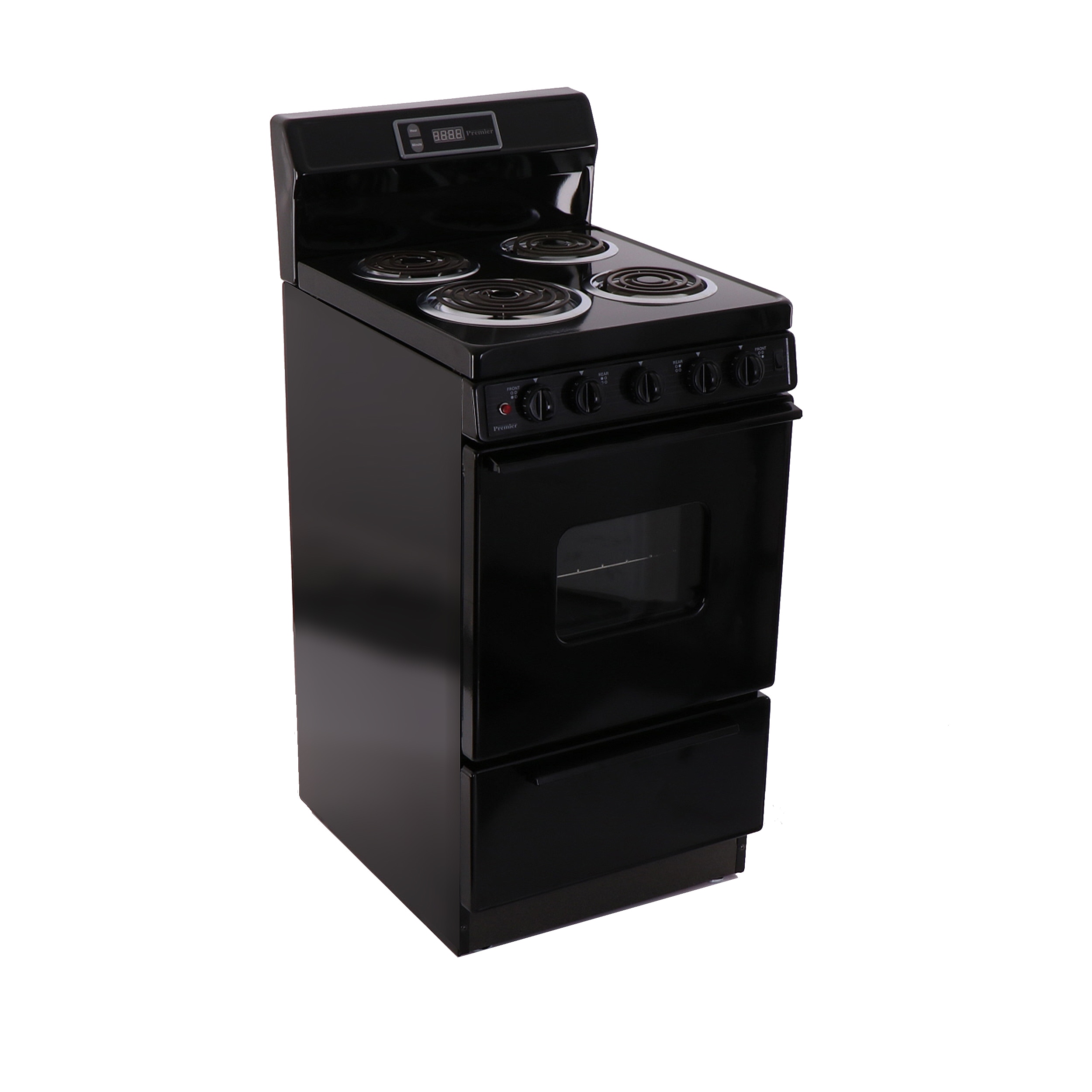 Estufa eléctrica de piso con 4 quemadores y horno de 2.4 pies cúbicos, color negro