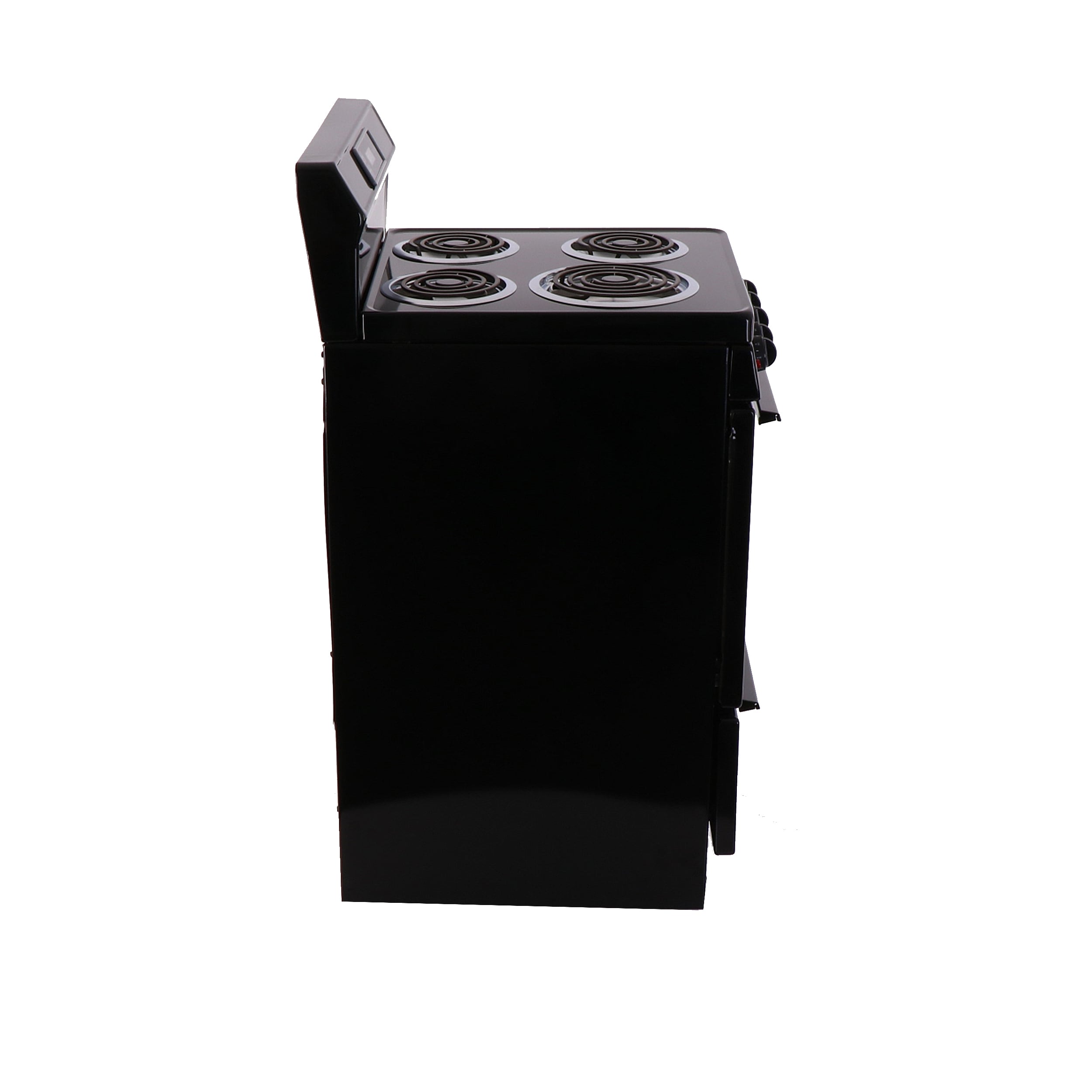 Estufa eléctrica de piso con 4 quemadores y horno de 2.4 pies cúbicos, color negro