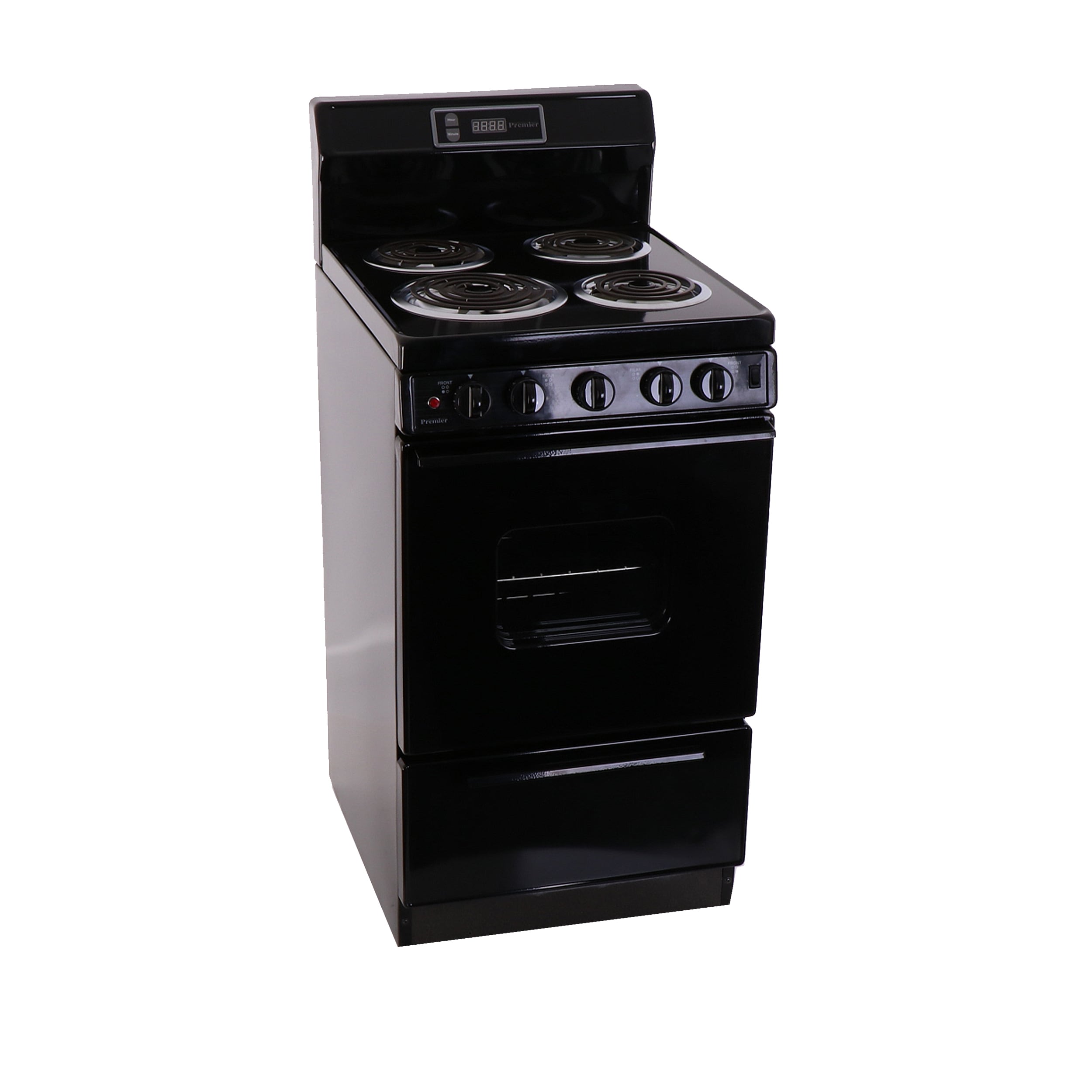 Estufa eléctrica de piso con 4 quemadores y horno de 2.4 pies cúbicos, color negro