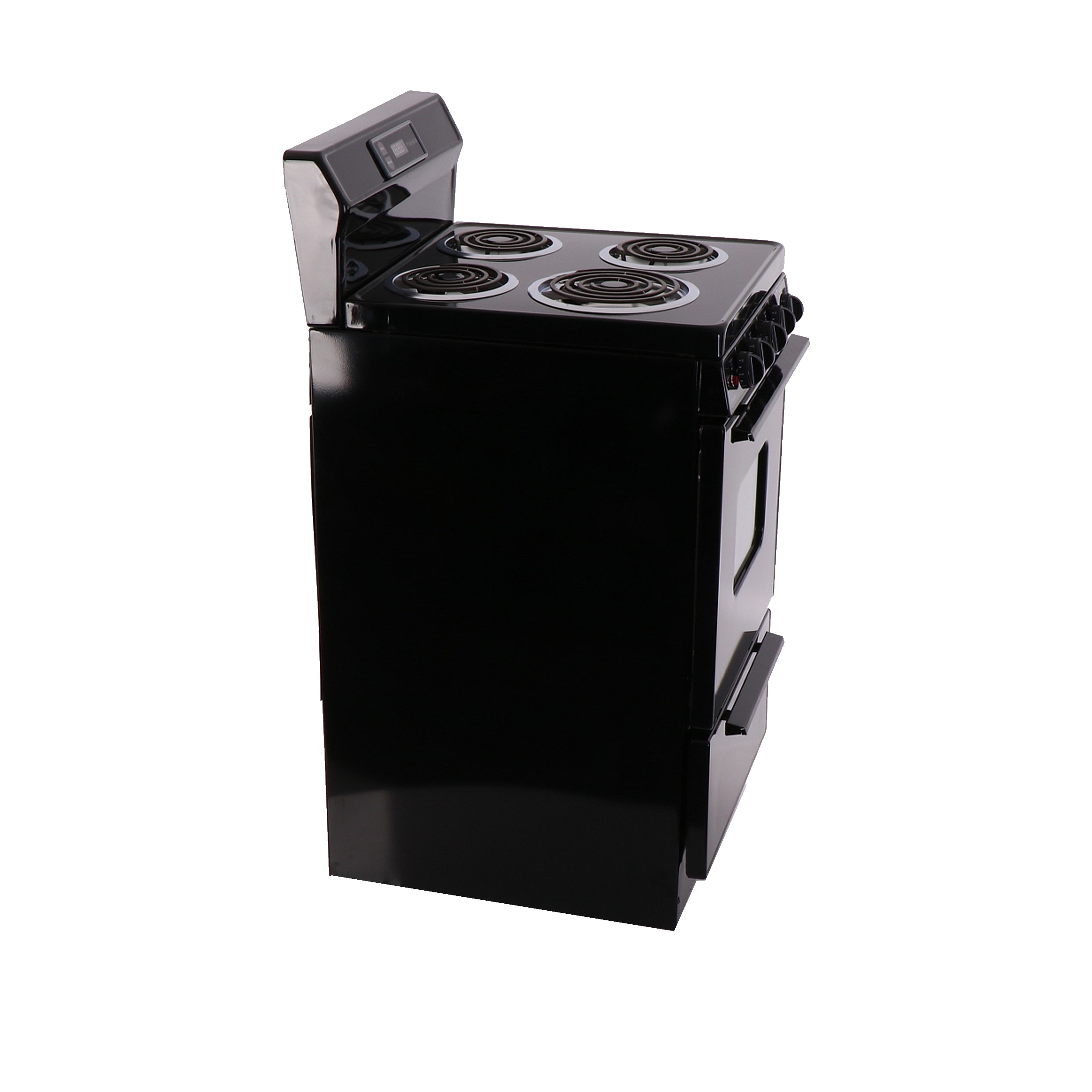 Estufa eléctrica de piso con 4 quemadores y horno de 2.4 pies cúbicos, color negro