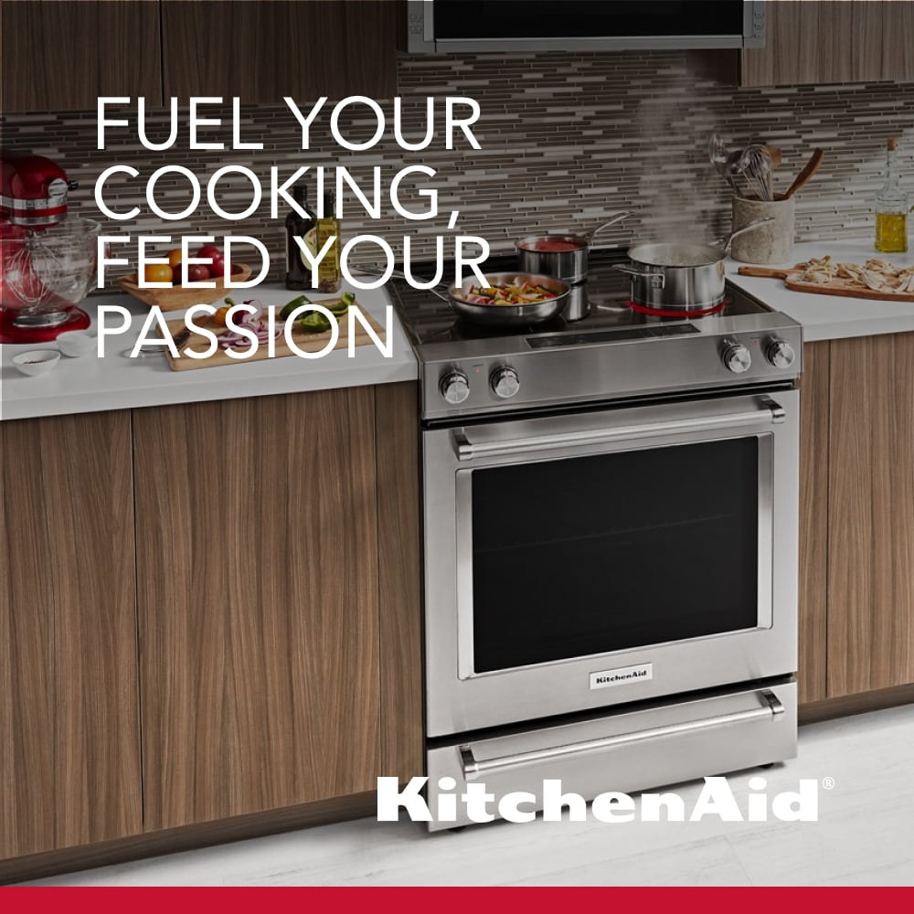 Estufa eléctrica de empotrar con superficie de vidrio, 5 quemadores y horno de convección de 6.4 pies cúbicos de KitchenAid 30 pulgadas (Acero inoxidable)