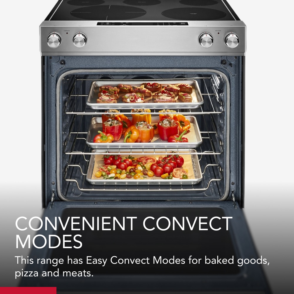 Estufa eléctrica de empotrar con superficie de vidrio, 5 quemadores y horno de convección de 6.4 pies cúbicos de KitchenAid 30 pulgadas (Acero inoxidable)