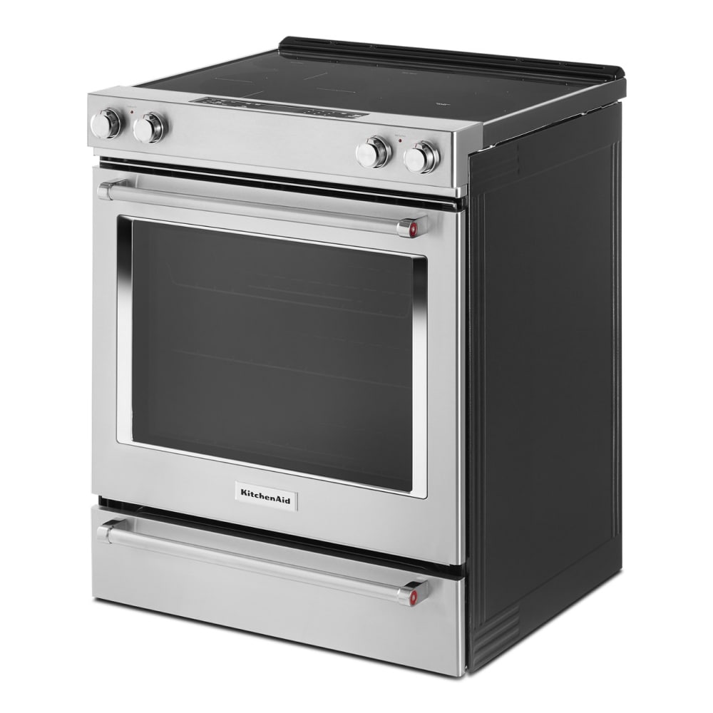 Estufa eléctrica de empotrar con superficie de vidrio, 5 quemadores y horno de convección de 6.4 pies cúbicos de KitchenAid 30 pulgadas (Acero inoxidable)