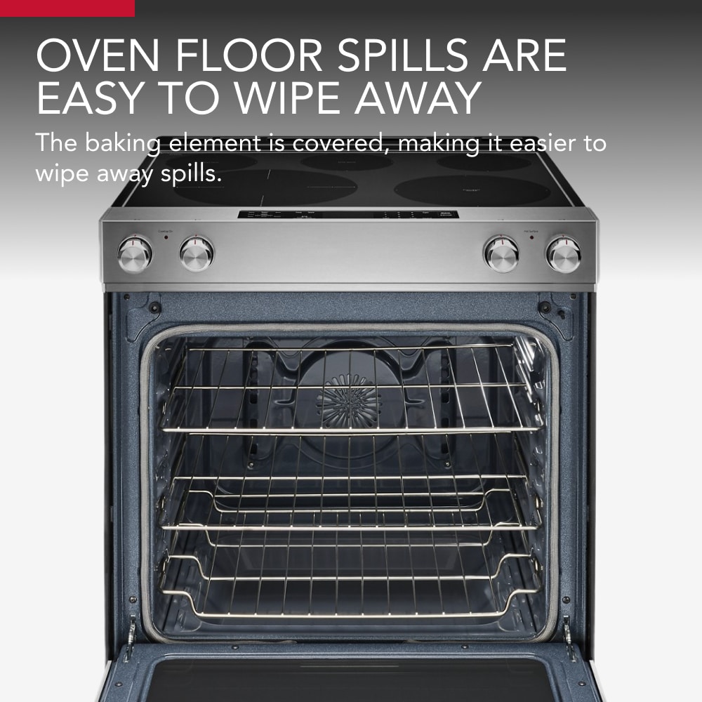 Estufa eléctrica de empotrar con superficie de vidrio, 5 quemadores y horno de convección de 6.4 pies cúbicos de KitchenAid 30 pulgadas (Acero inoxidable)