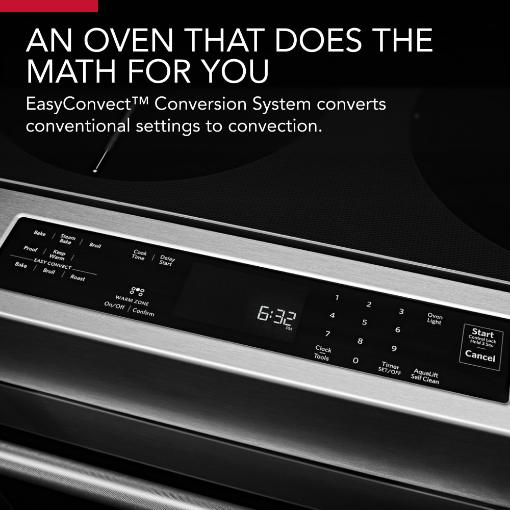 Estufa eléctrica de empotrar con superficie de vidrio, 5 quemadores y horno de convección de 6.4 pies cúbicos de KitchenAid 30 pulgadas (Acero inoxidable)
