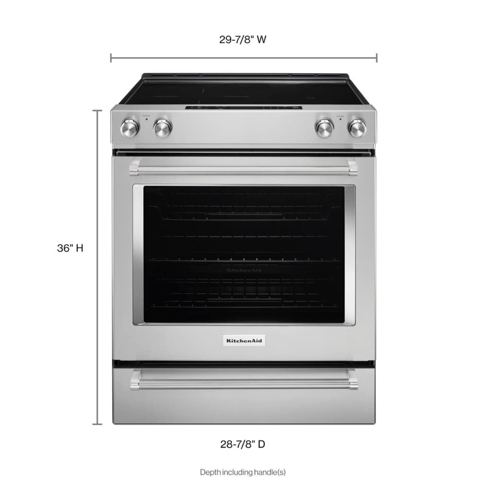 Estufa eléctrica de empotrar con superficie de vidrio, 5 quemadores y horno de convección de 6.4 pies cúbicos de KitchenAid 30 pulgadas (Acero inoxidable)