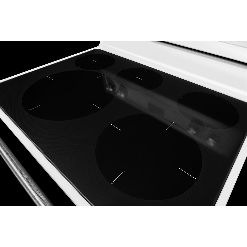 Estufa eléctrica independiente con horno de convección de 6.4 pies cúbicos, 5 quemadores y cubierta de vidrio de 30 pulgadas en color blanco KitchenAid