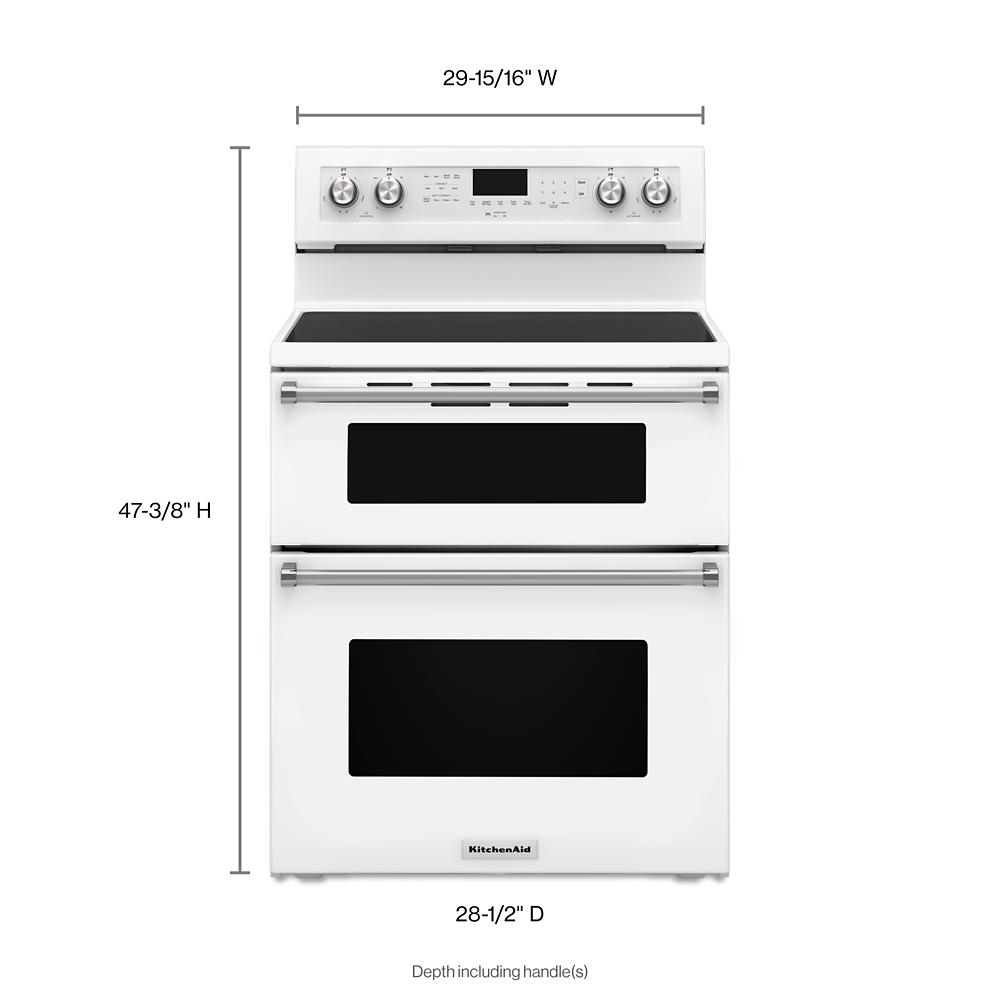 Estufa eléctrica de doble horno de pie con tapa de vidrio de 30 pulgadas, 5 quemadores, 4.2 pies cúbicos/2.5 pies cúbicos, horno de convección (blanco) KFED500EWH